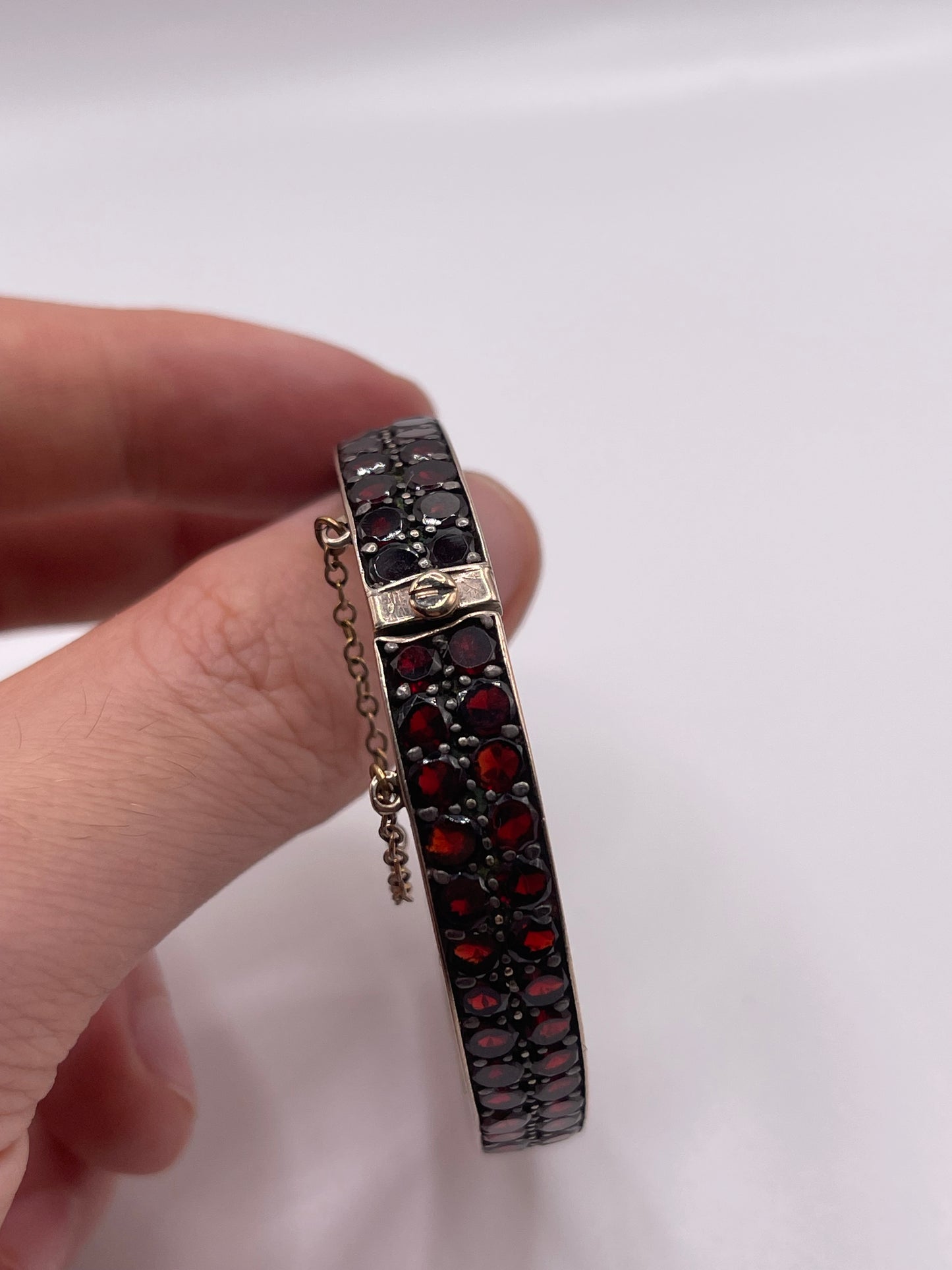 Antique silver gilt garnet bangle