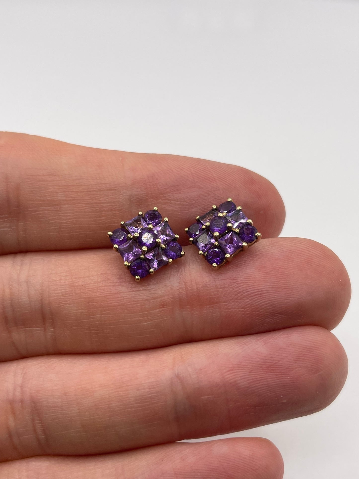 9ct gold amethyst cluster earrings