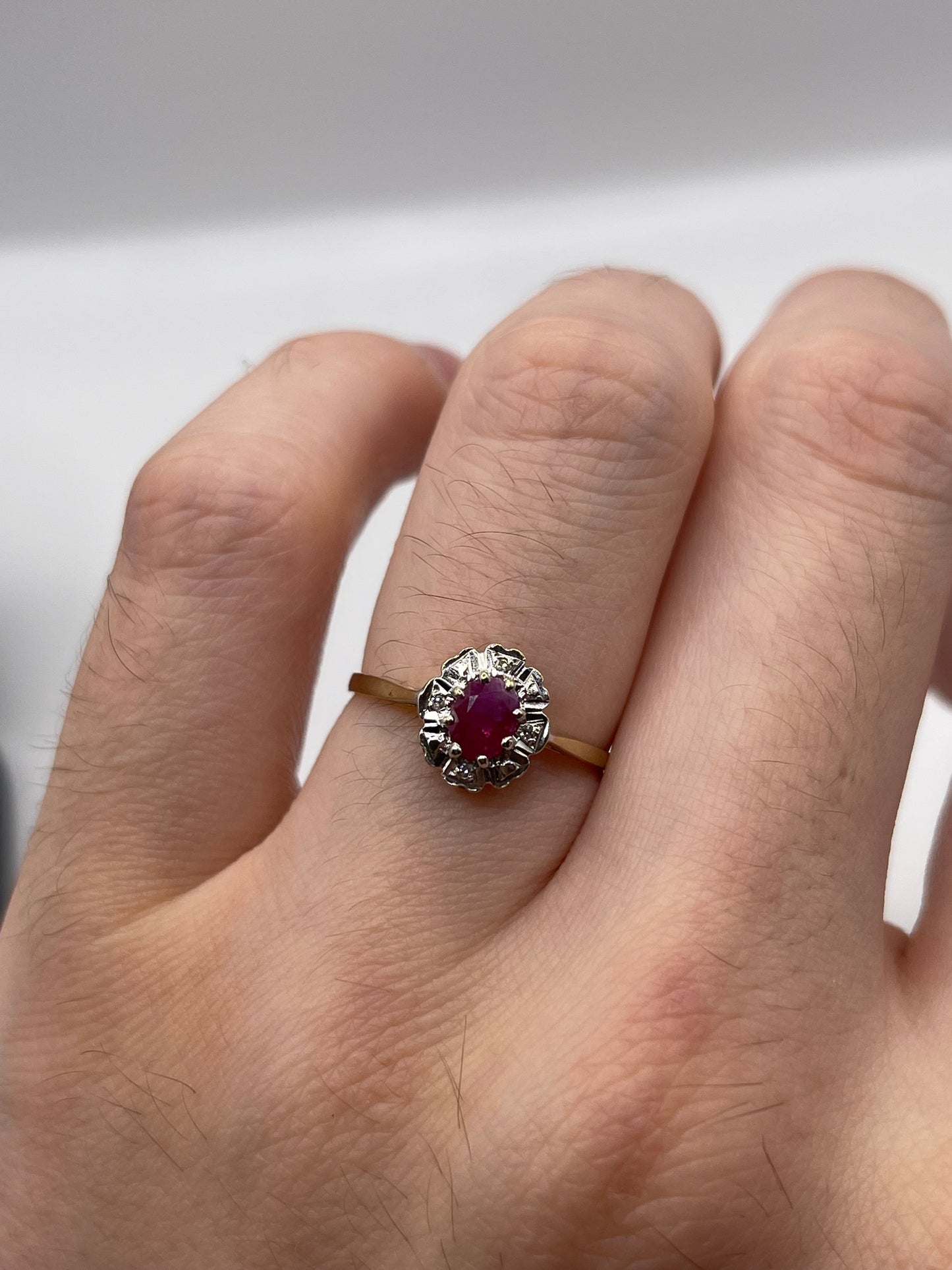 9ct gold ruby and diamond ring