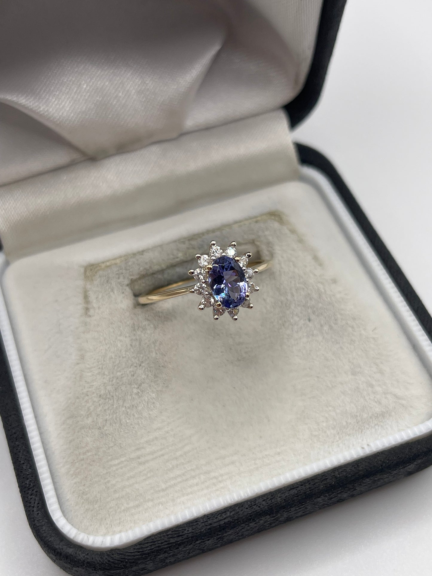 9ct gold tanzanite and zircon ring