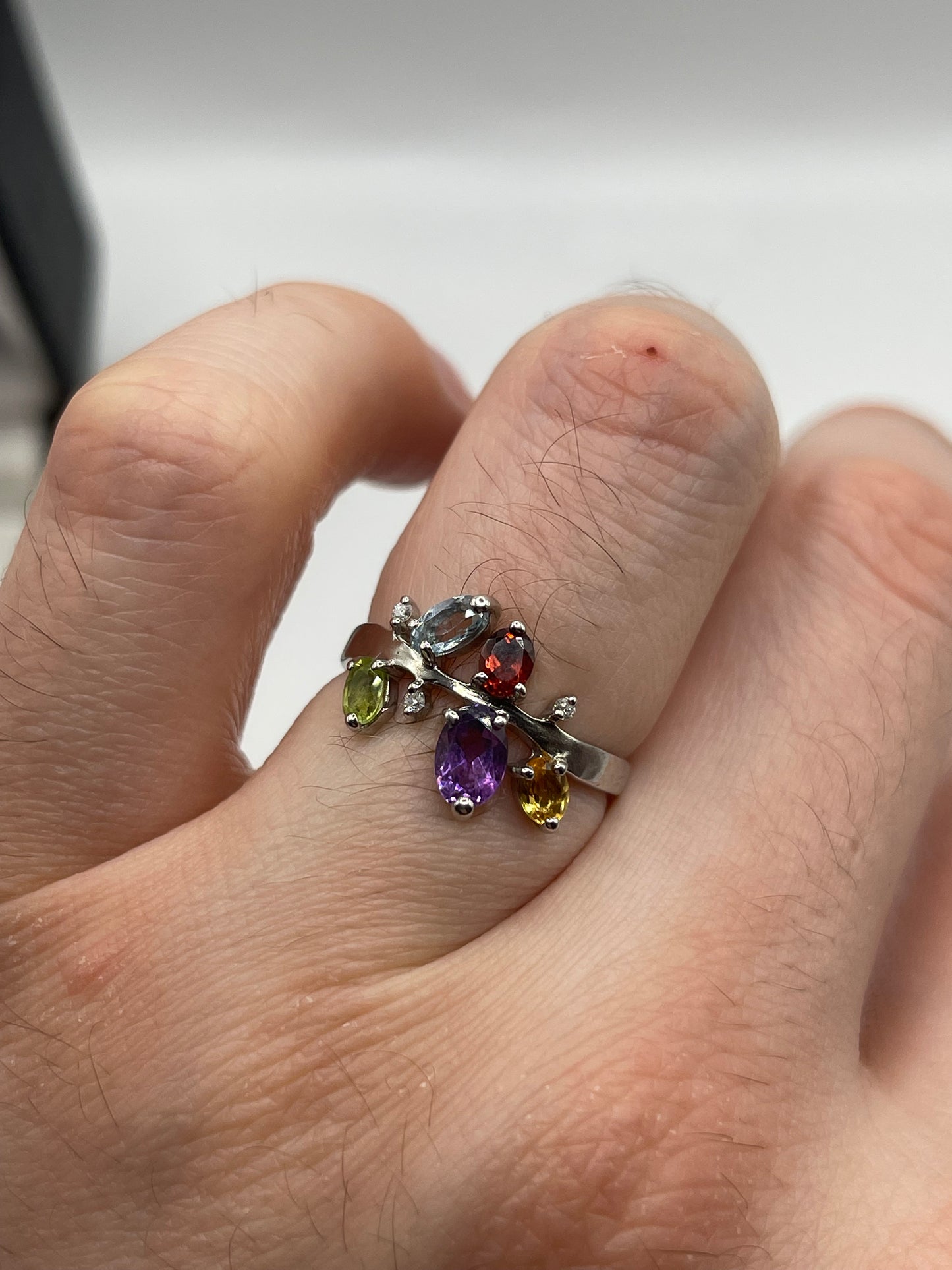 9ct white gold multi gemstone and diamond ring
