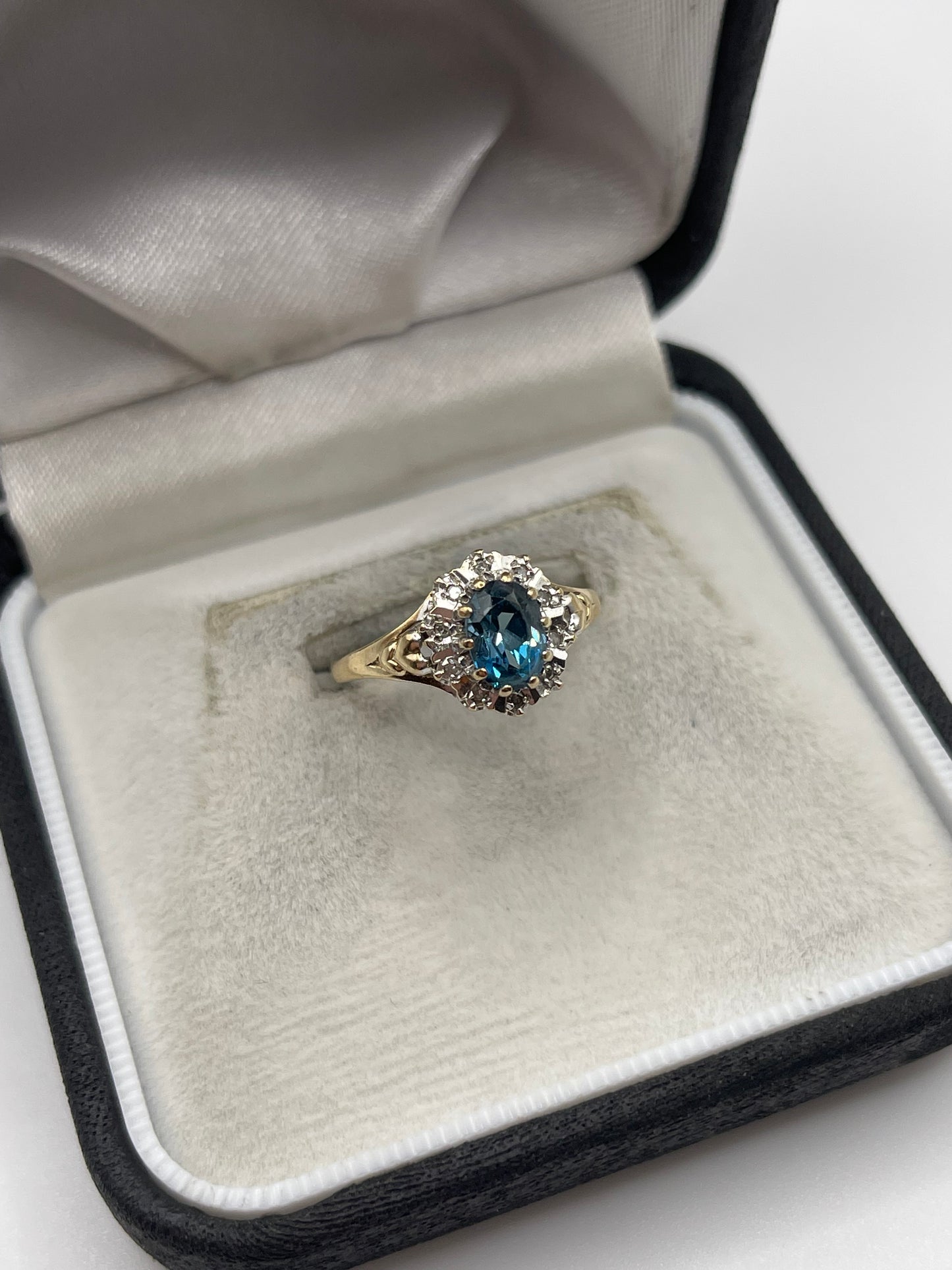 9ct gold blue topaz and diamond ring