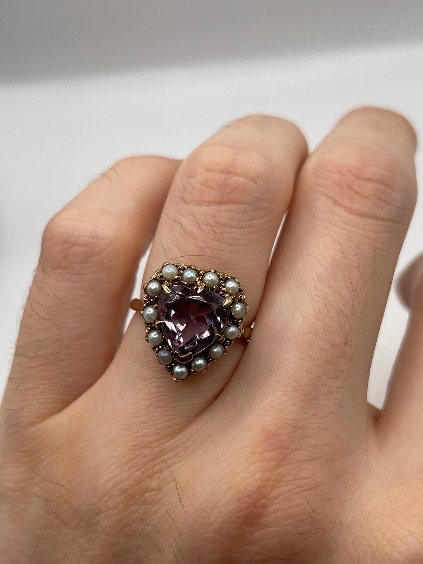9ct gold amethyst and pearl ring