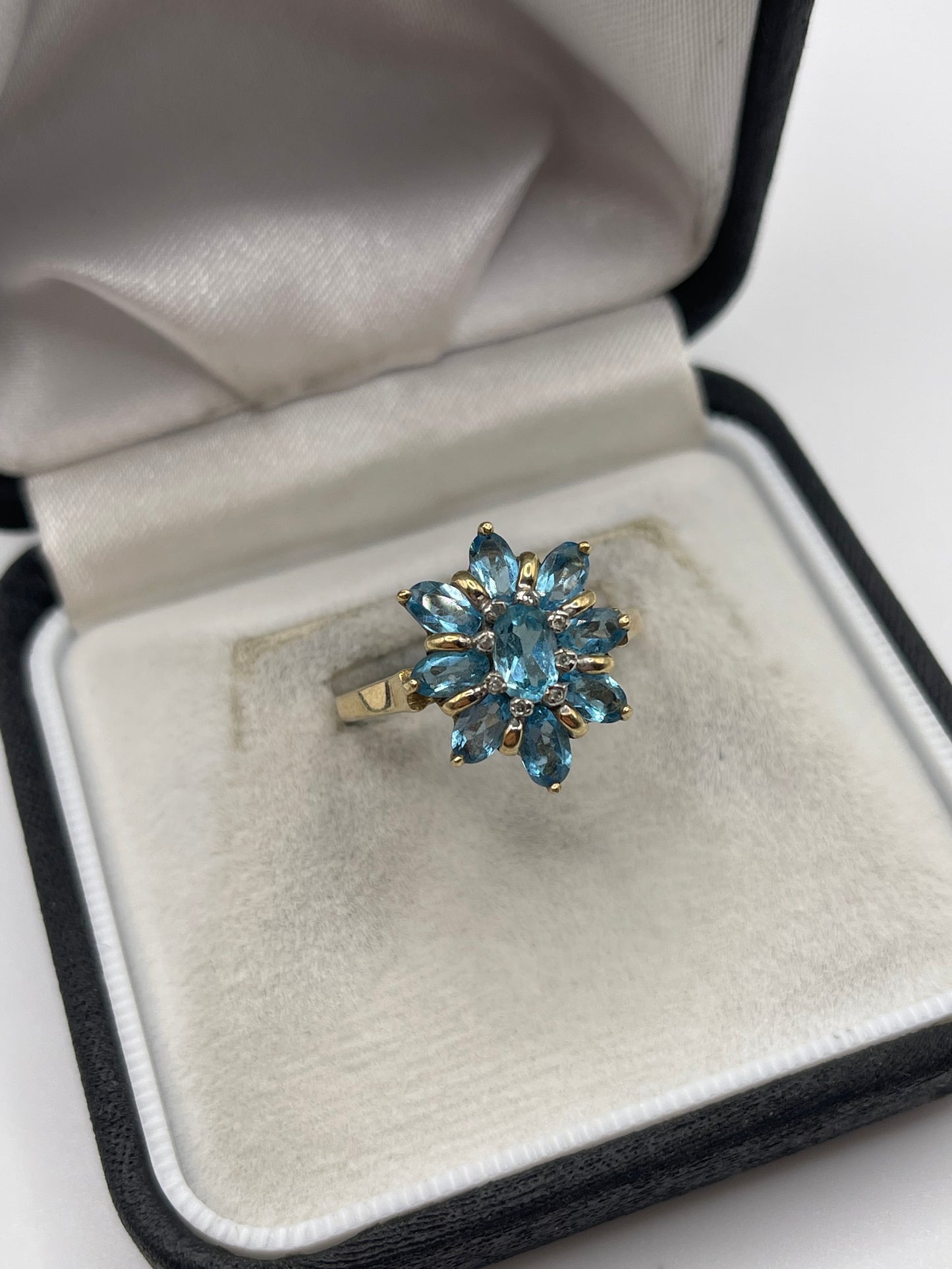 9ct gold blue topaz and diamond ring