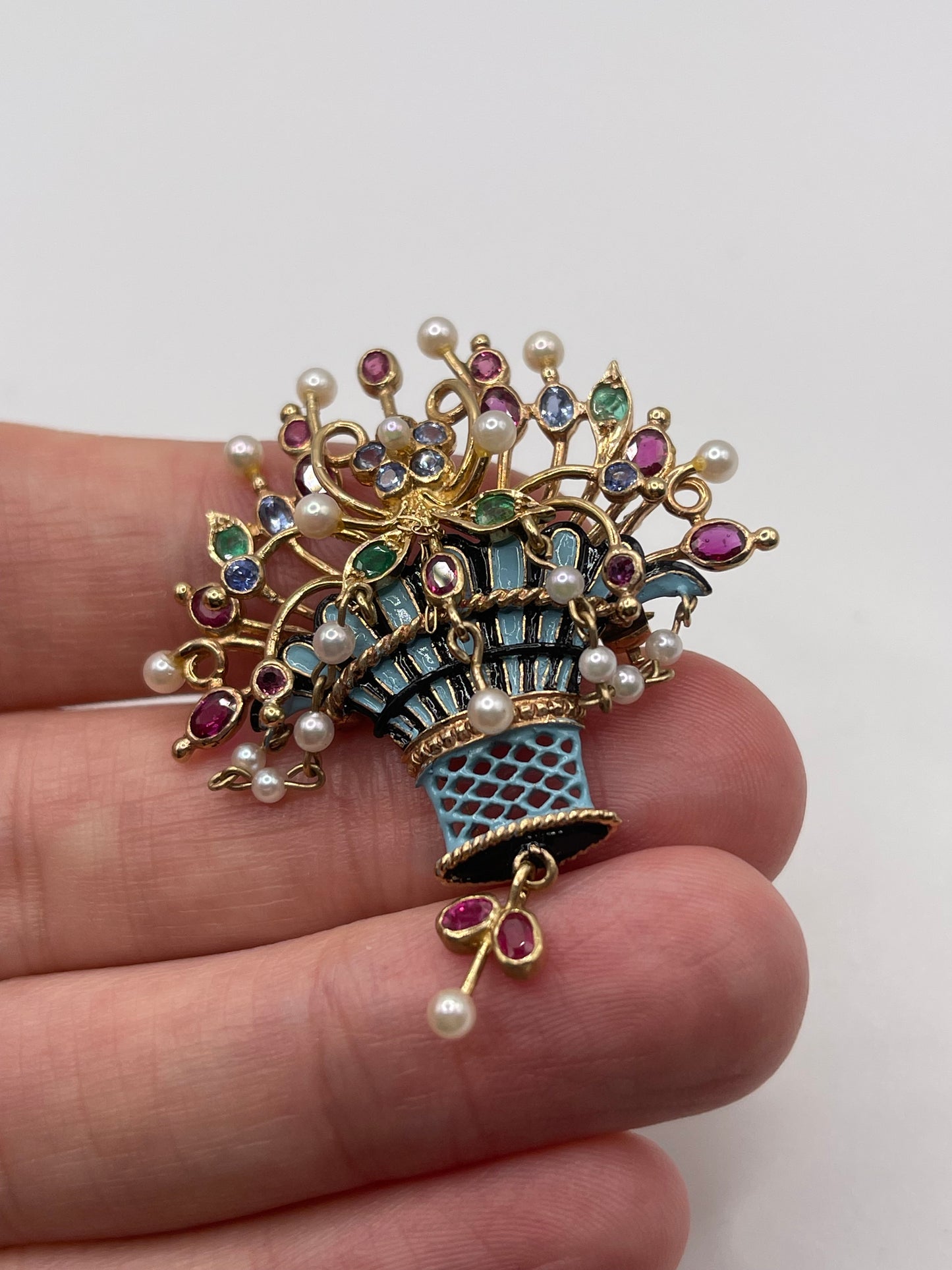 9ct gold enamel and multi gemstone brooch