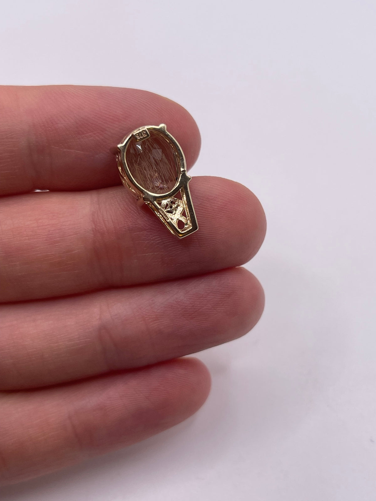 9ct gold rutile quartz and diamond pendant