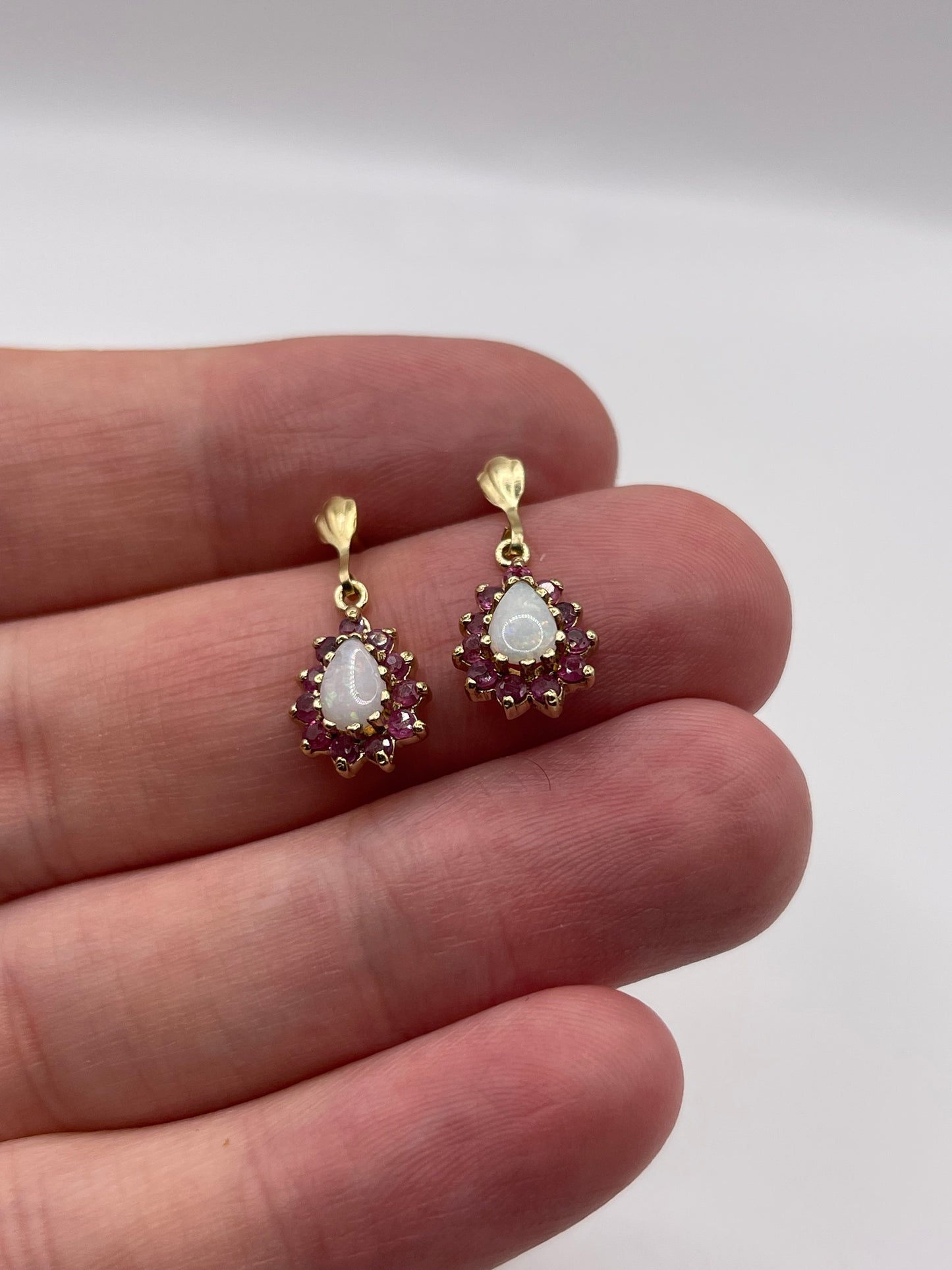 9ct gold opal and ruby earrings