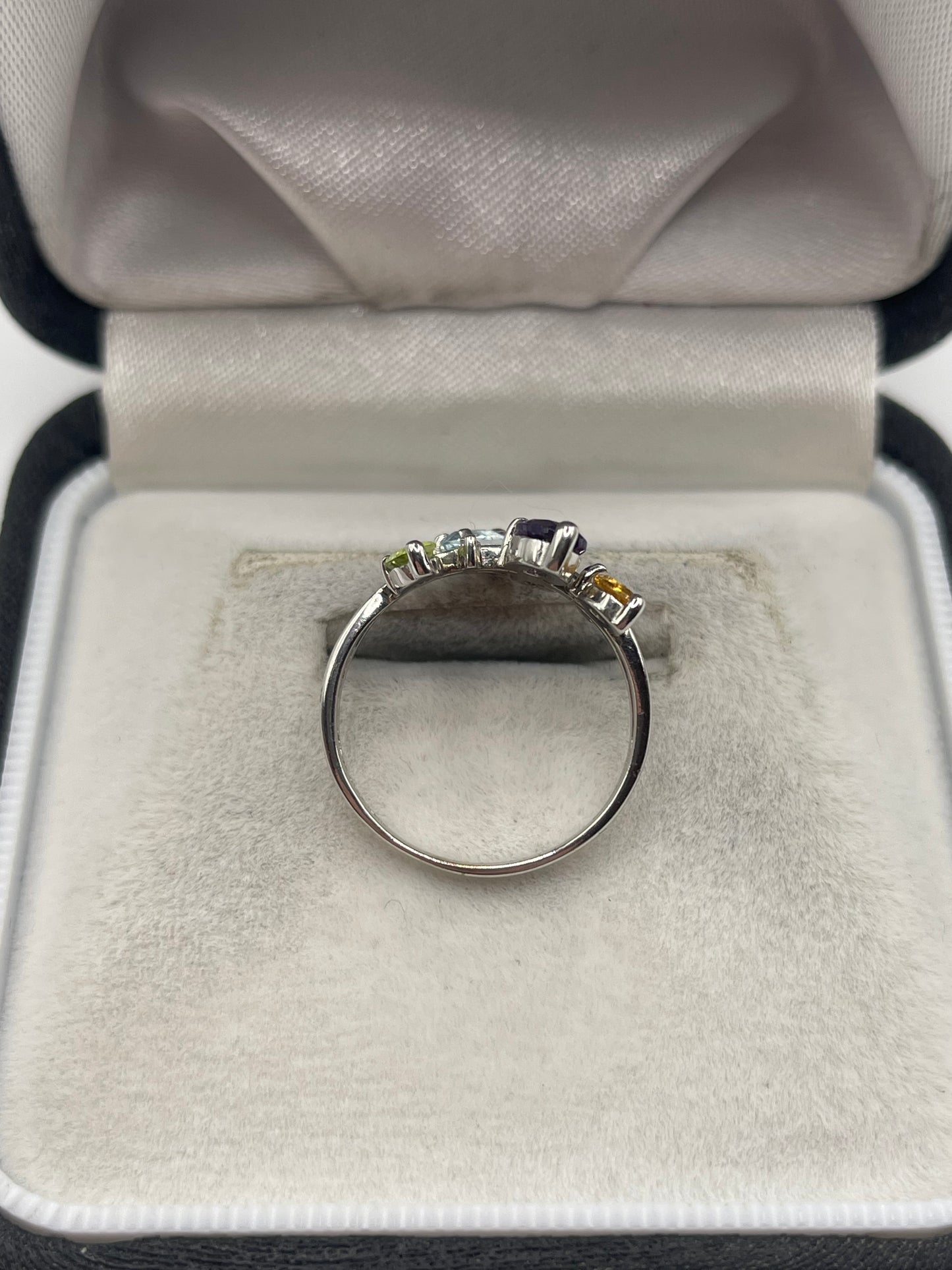 9ct white gold multi gemstone and diamond ring