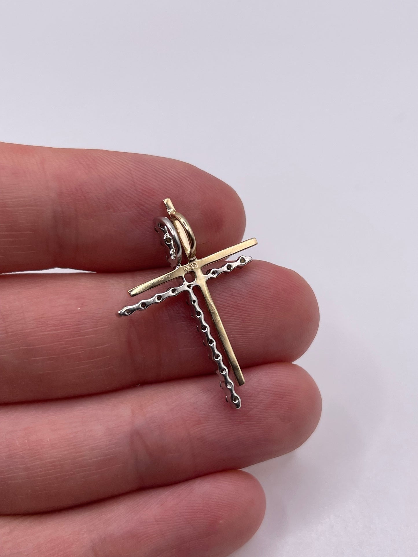 9ct two tone gold diamond cross pendant