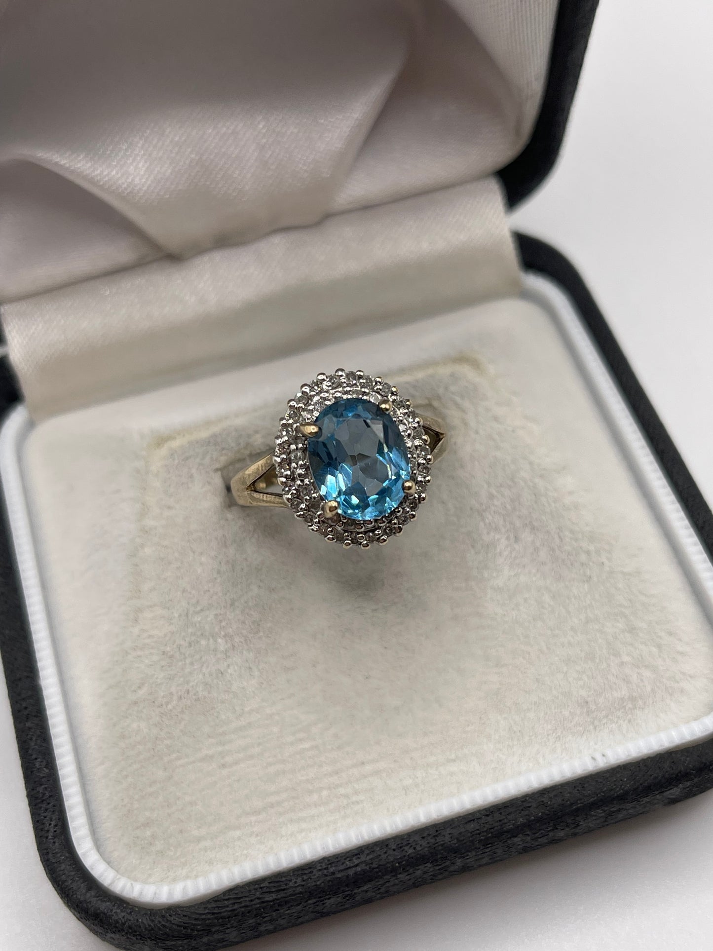 9ct gold blue topaz and diamond ring