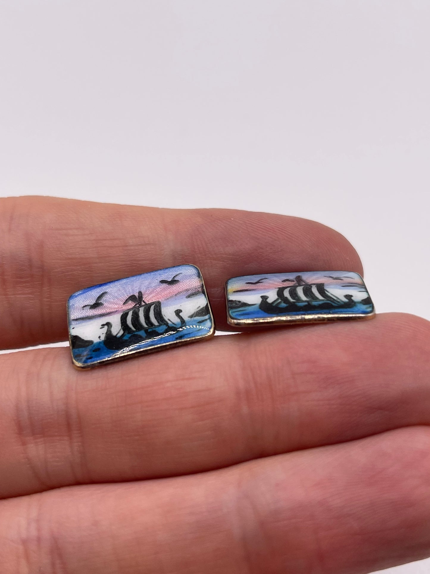 Silver enamel cufflinks