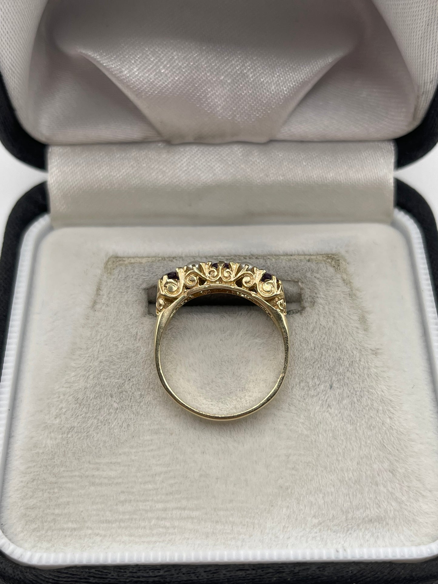 9ct gold amethyst and pearl ring
