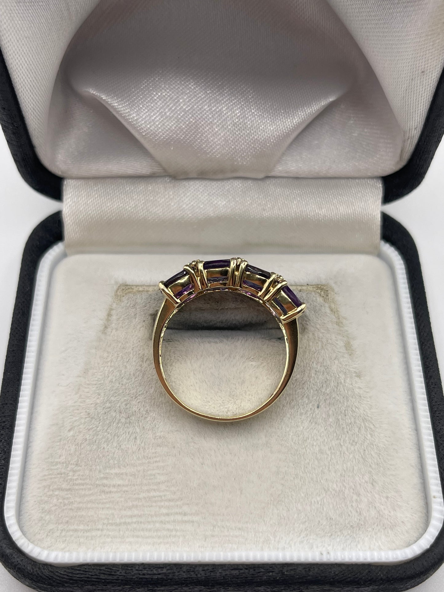9ct gold amethyst, iolite and diamond ring
