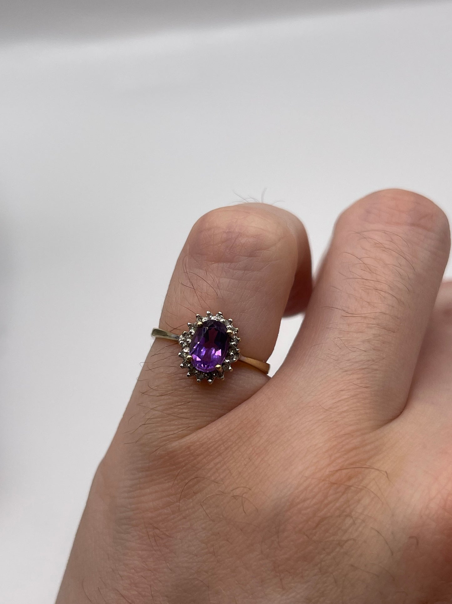 9ct gold amethyst and diamond ring