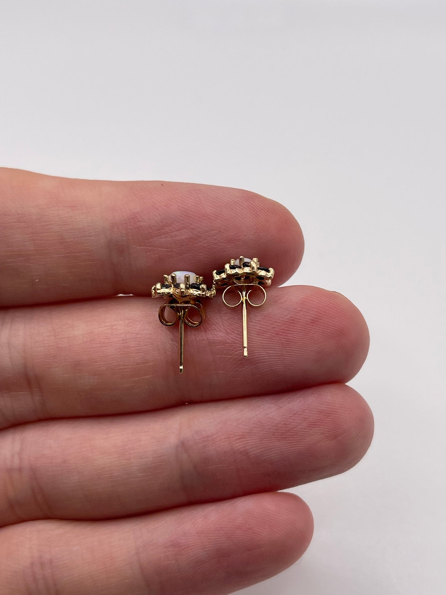9ct gold opal and sapphire earrings