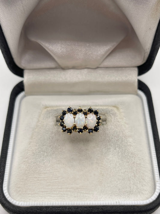 9ct gold opal and sapphire ring