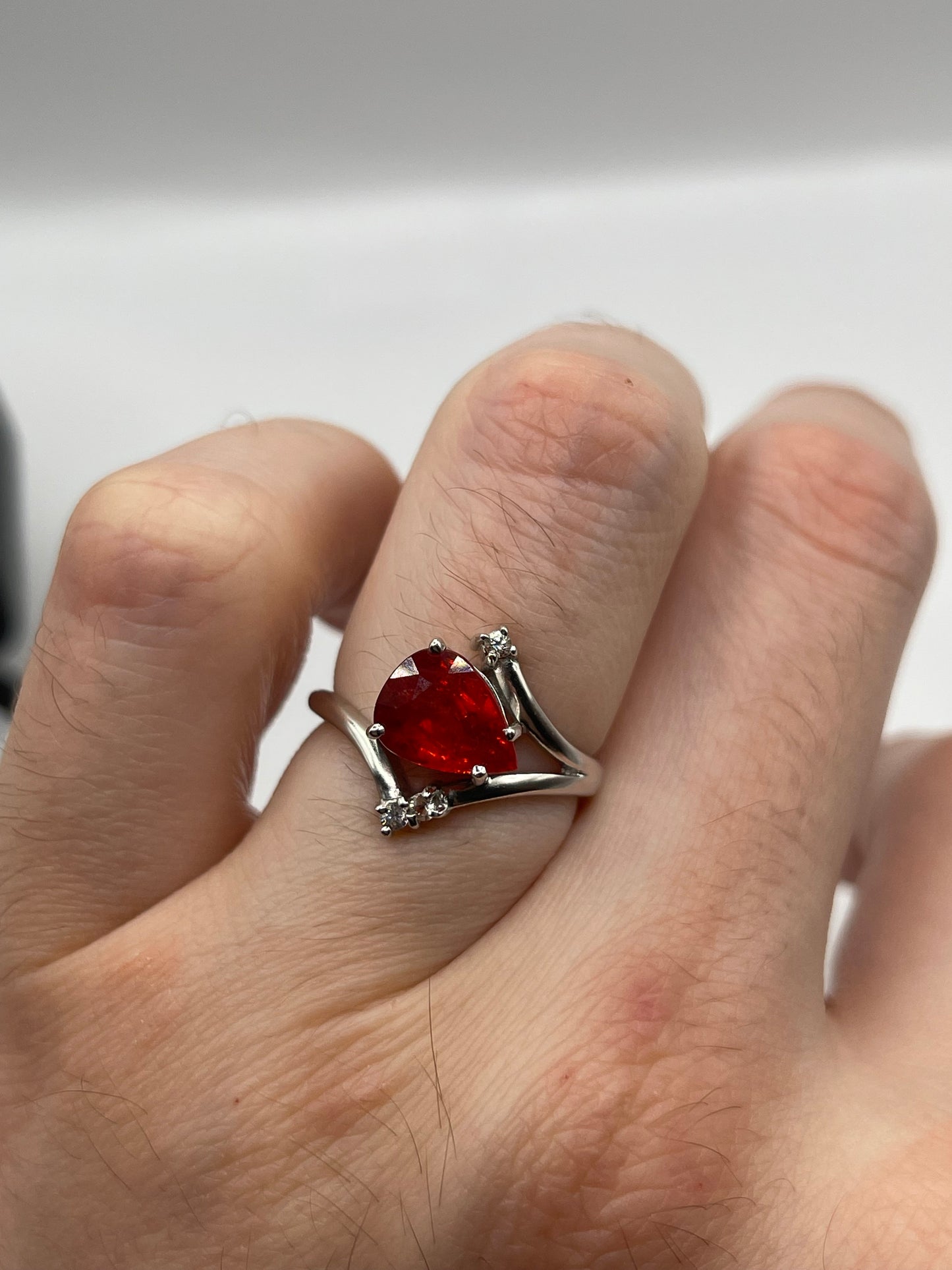 9ct white gold orange sapphire and zircon ring