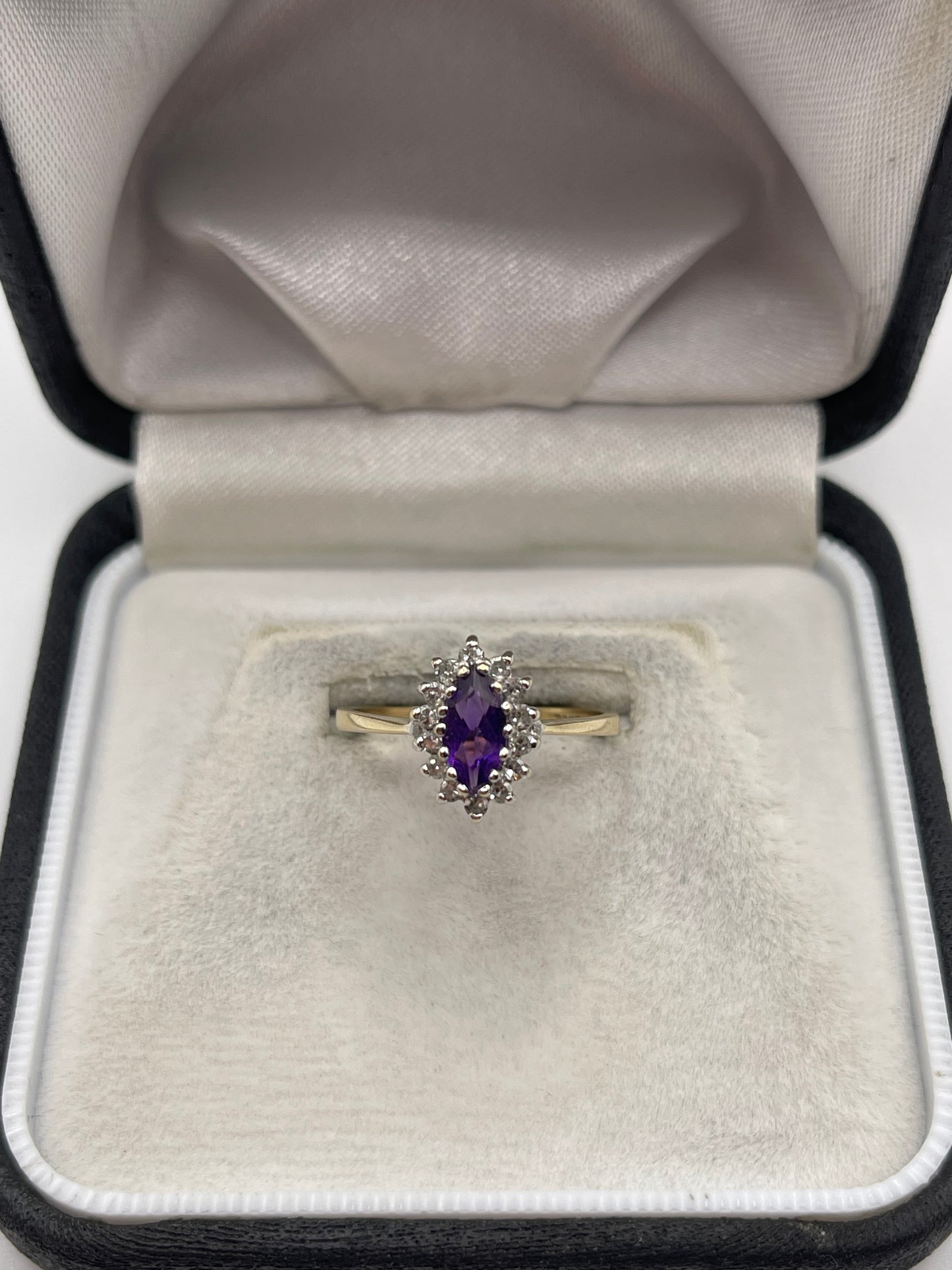 9ct gold amethyst and diamond ring