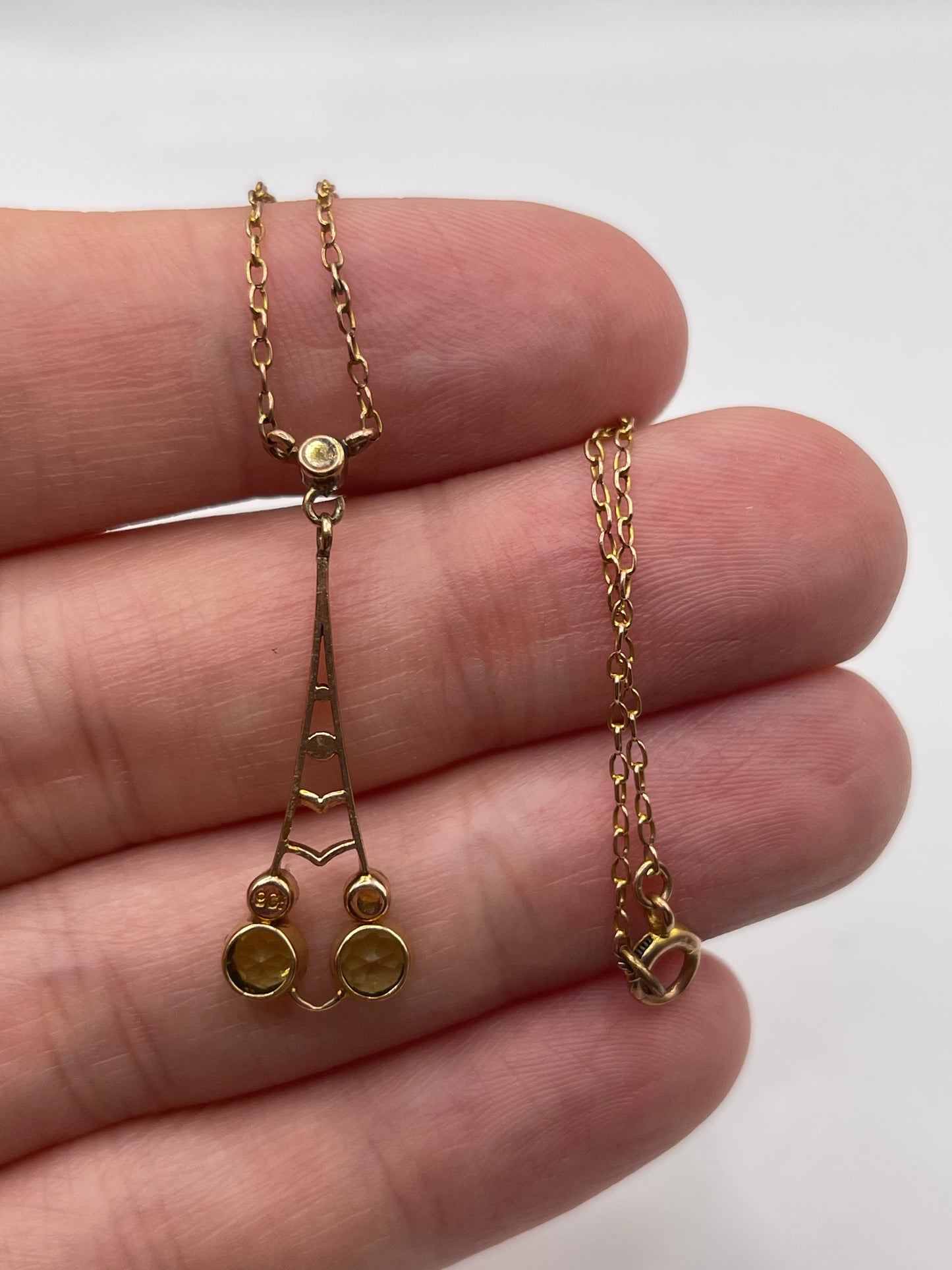 Antique 9ct gold peridot and pearl necklace