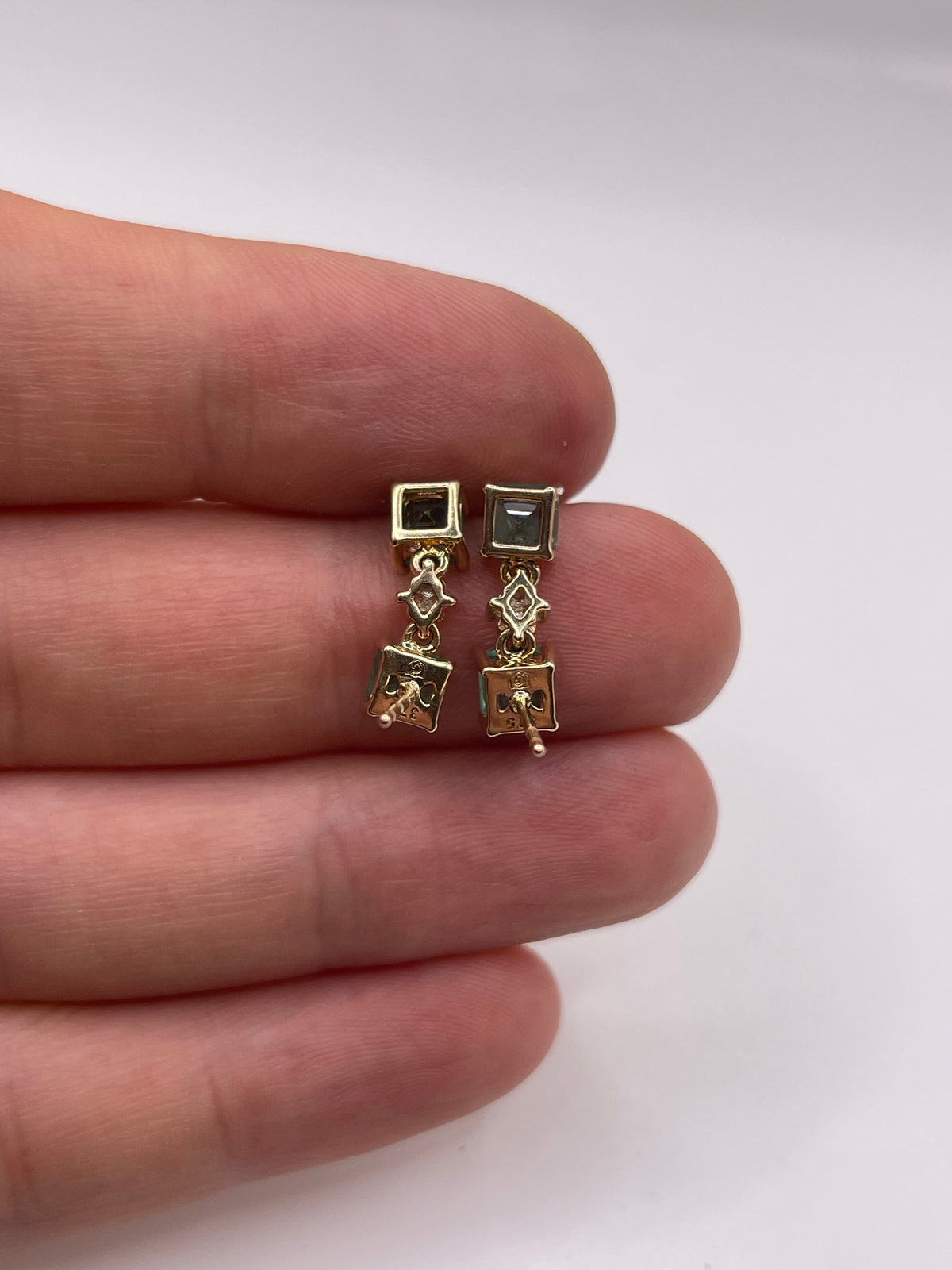 9ct gold emerald and zircon earrings
