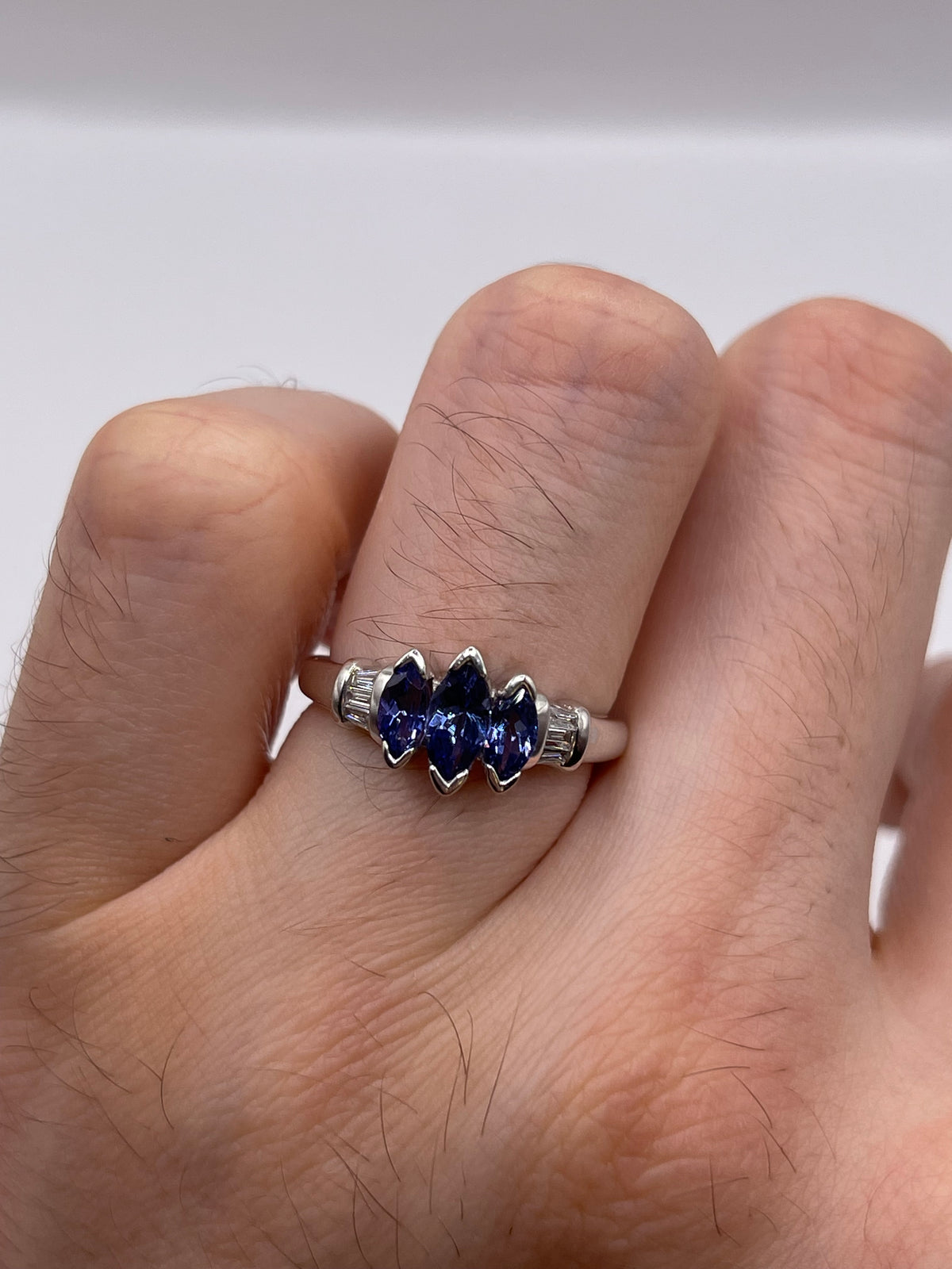 9ct white gold tanzanite and diamond ring
