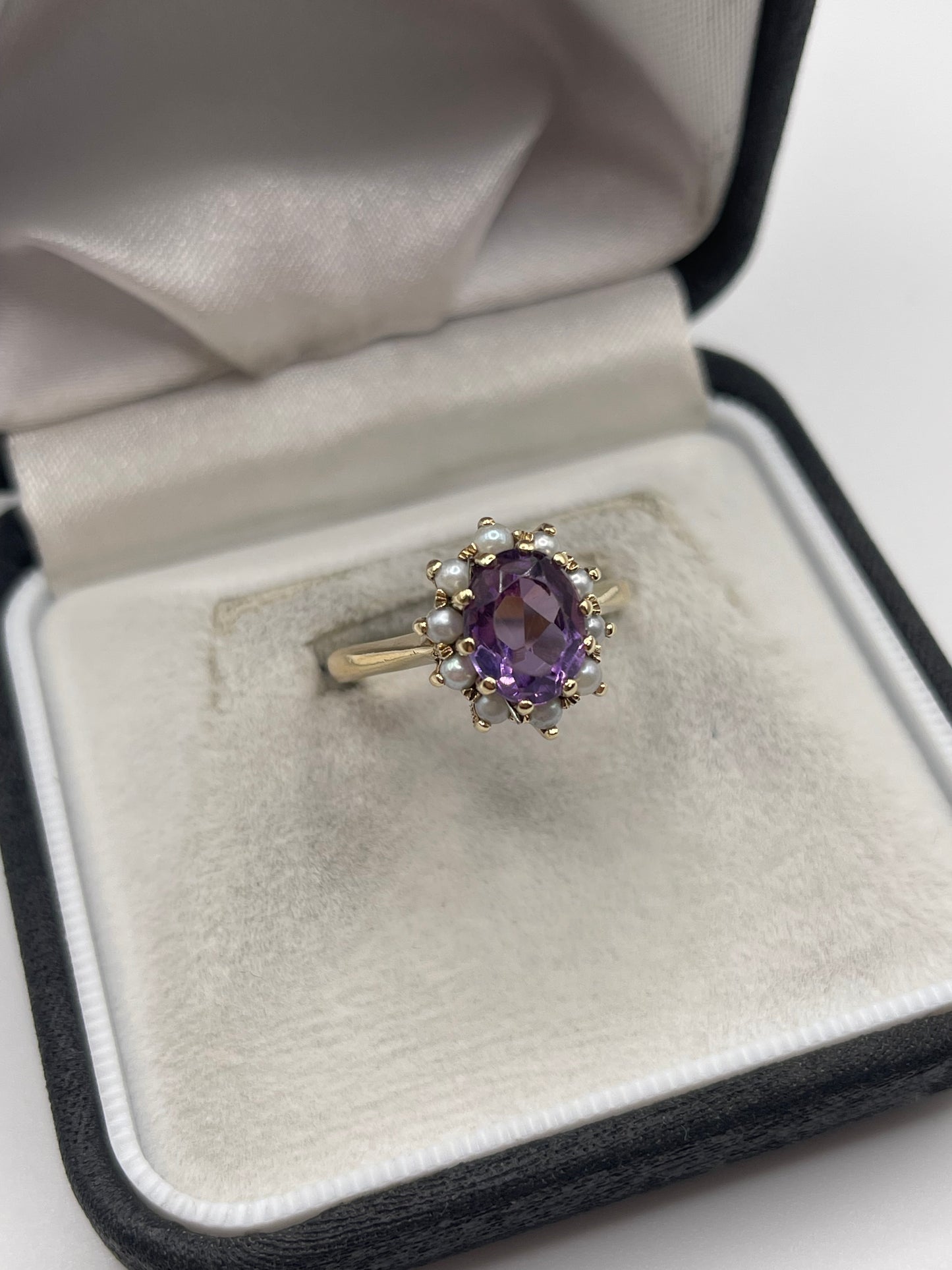9ct gold amethyst and pearl ring