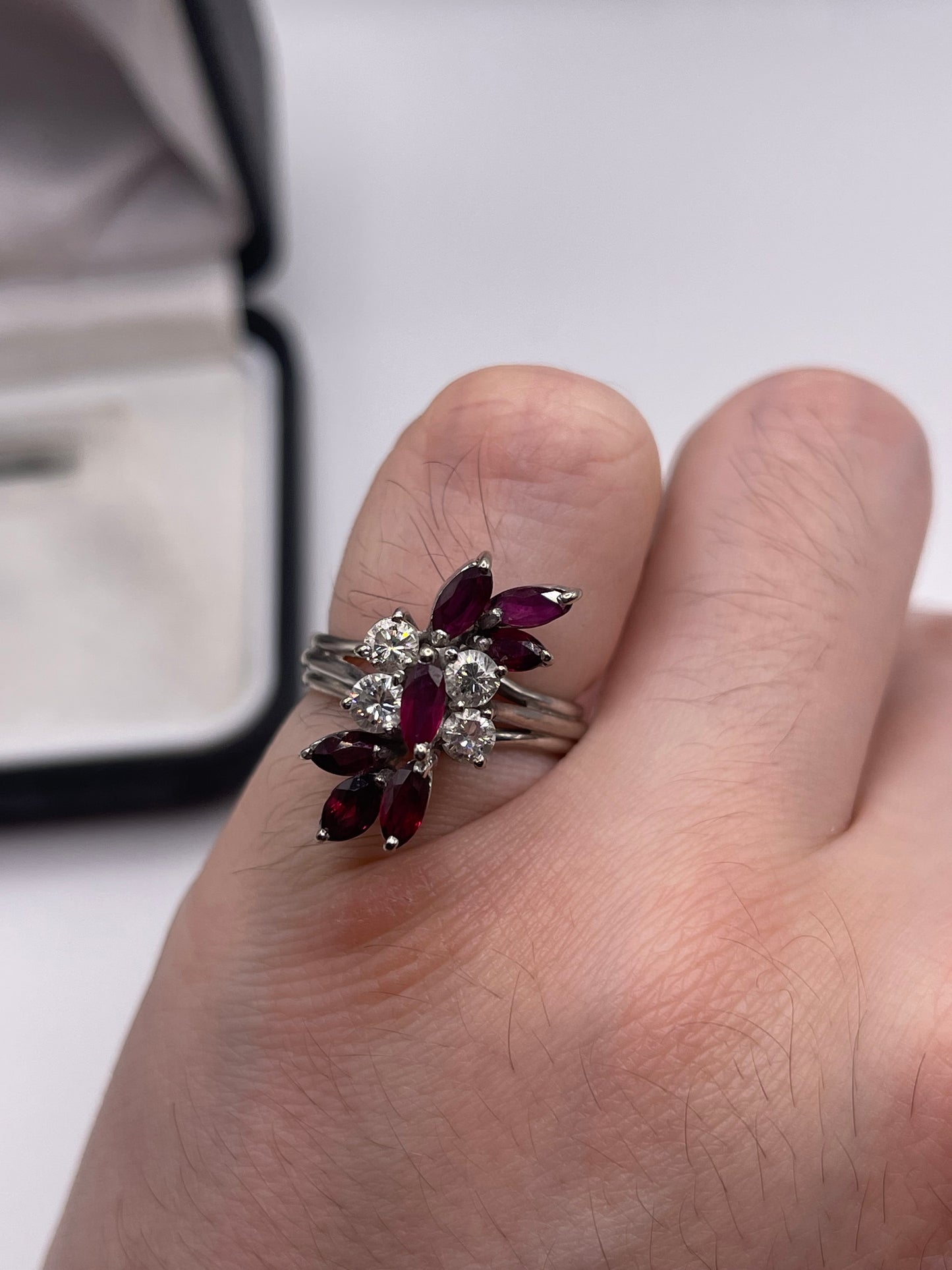 18ct white gold ruby and diamond ring