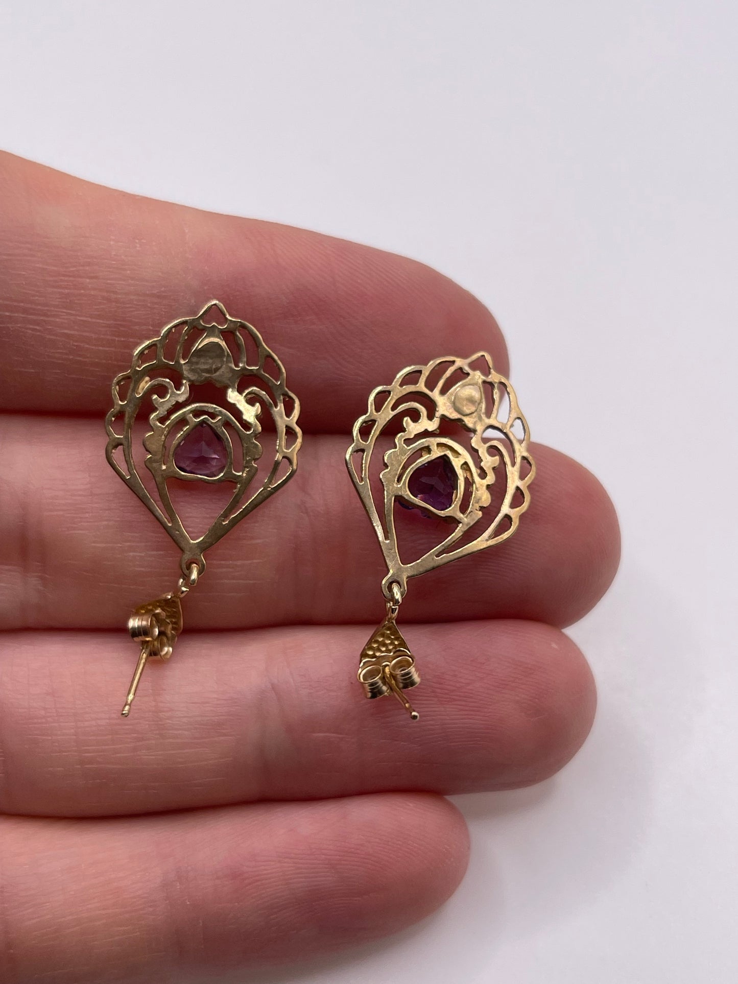 9ct gold amethyst heart earrings