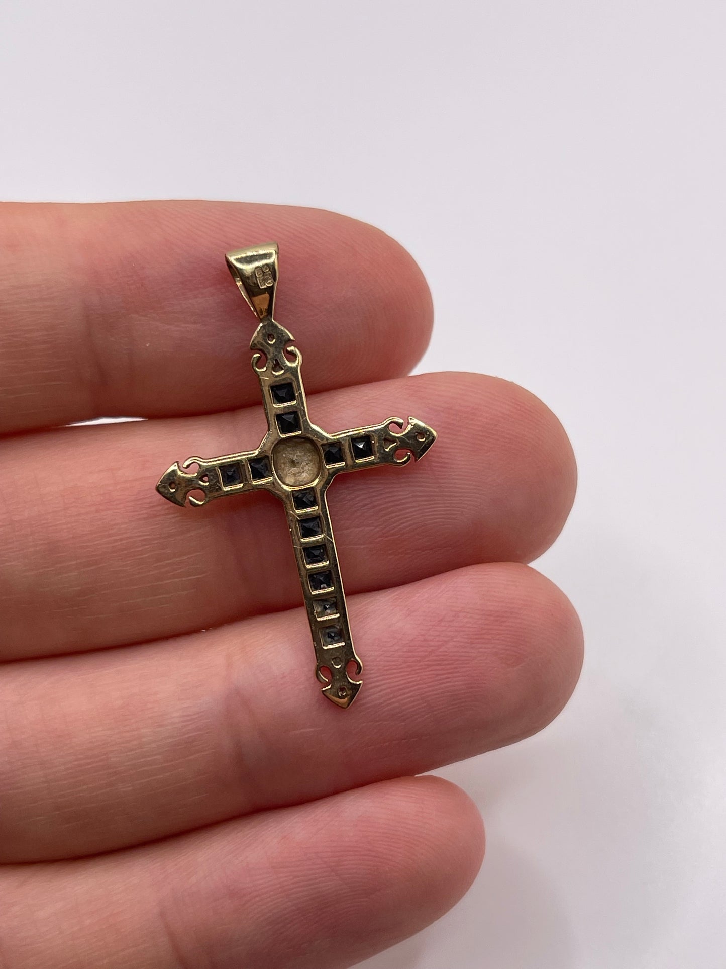 9ct gold sapphire and diamond cross pendant