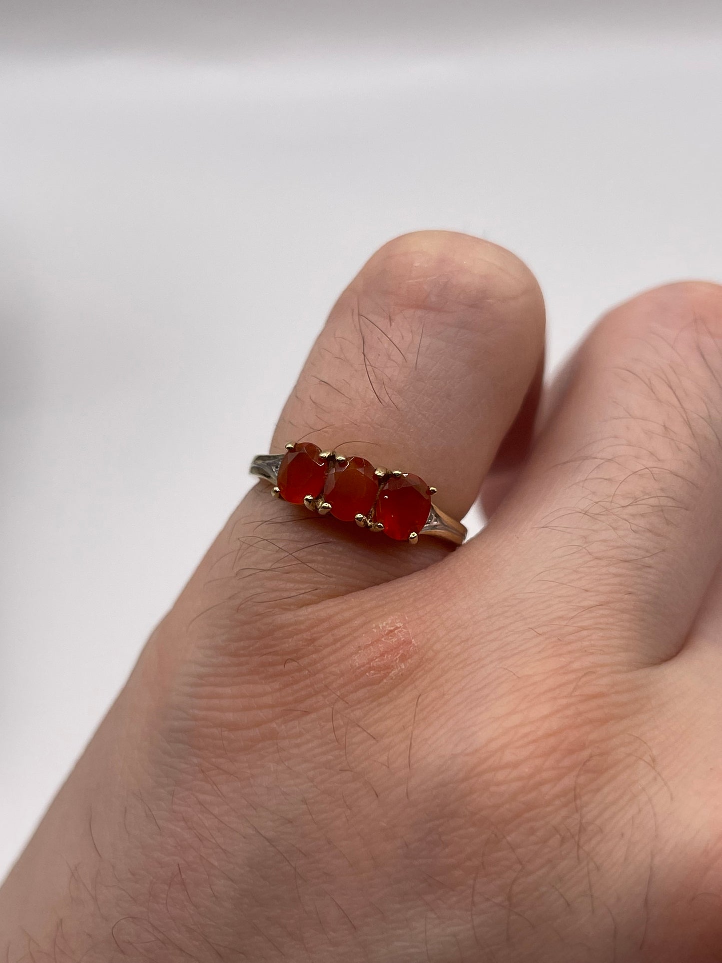 9ct gold fire opal and diamond ring