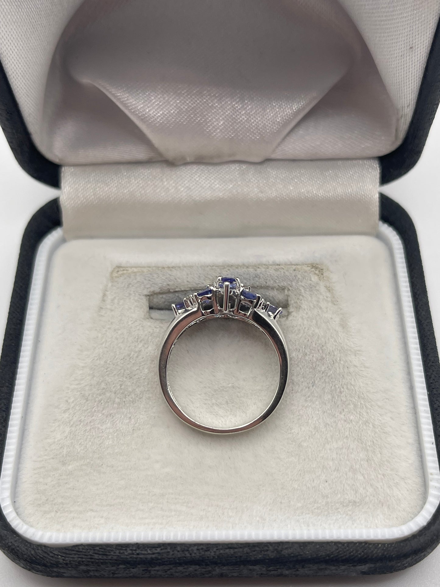 9ct white gold tanzanite and diamond ring