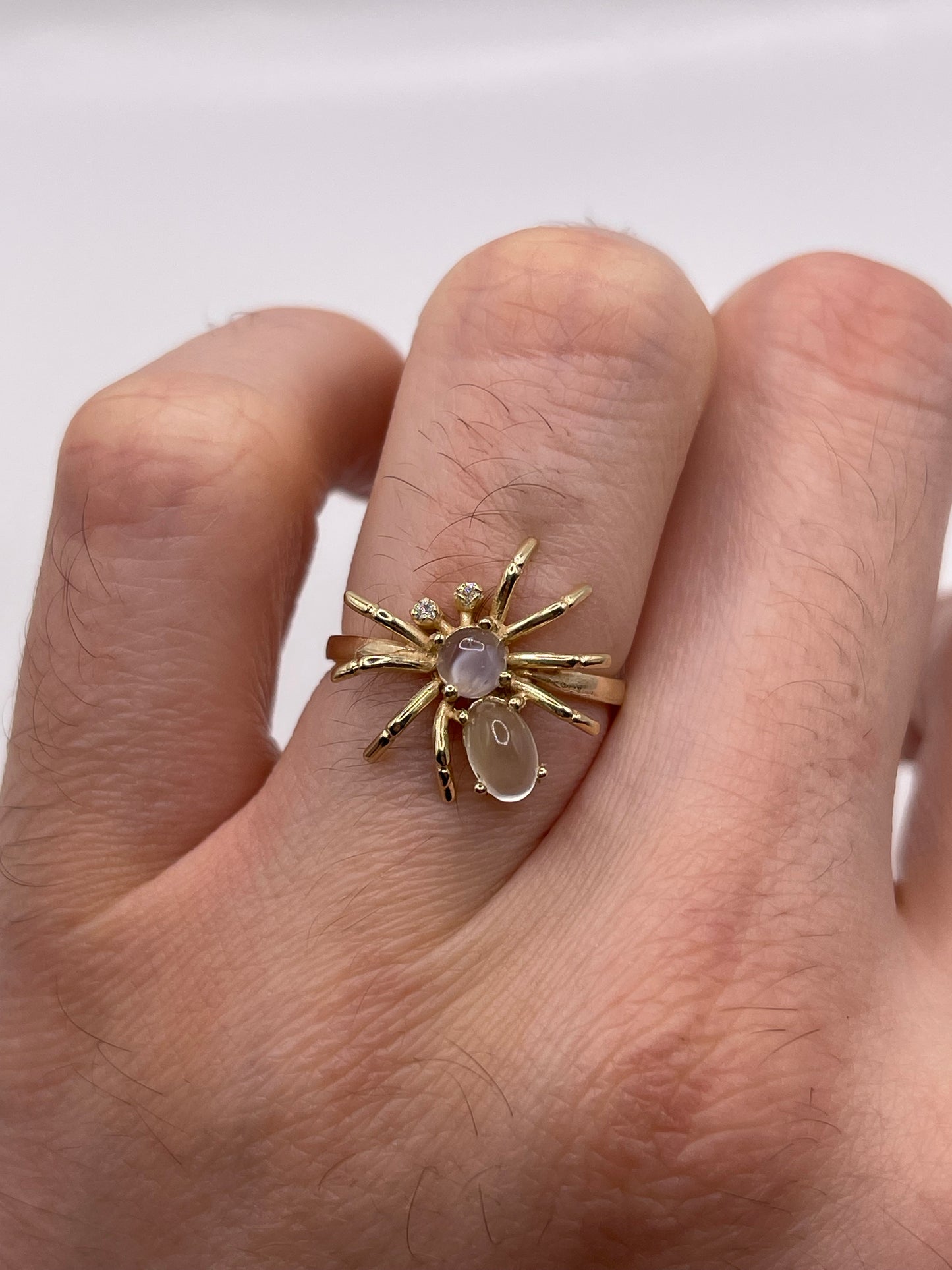 9ct gold moonstone and diamond spider ring