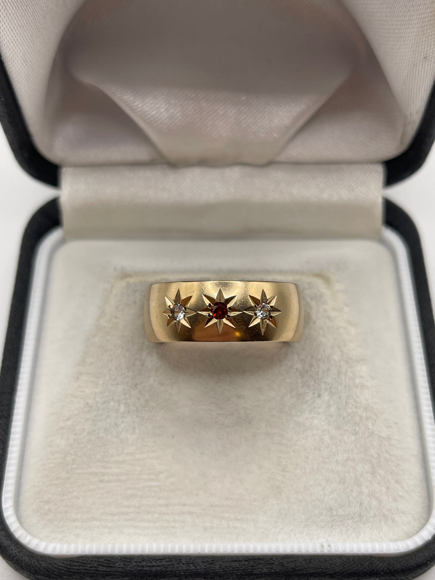9ct gold garnet and paste gypsy ring