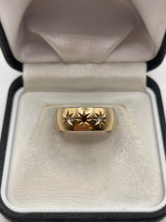 9ct gold garnet and paste gypsy ring