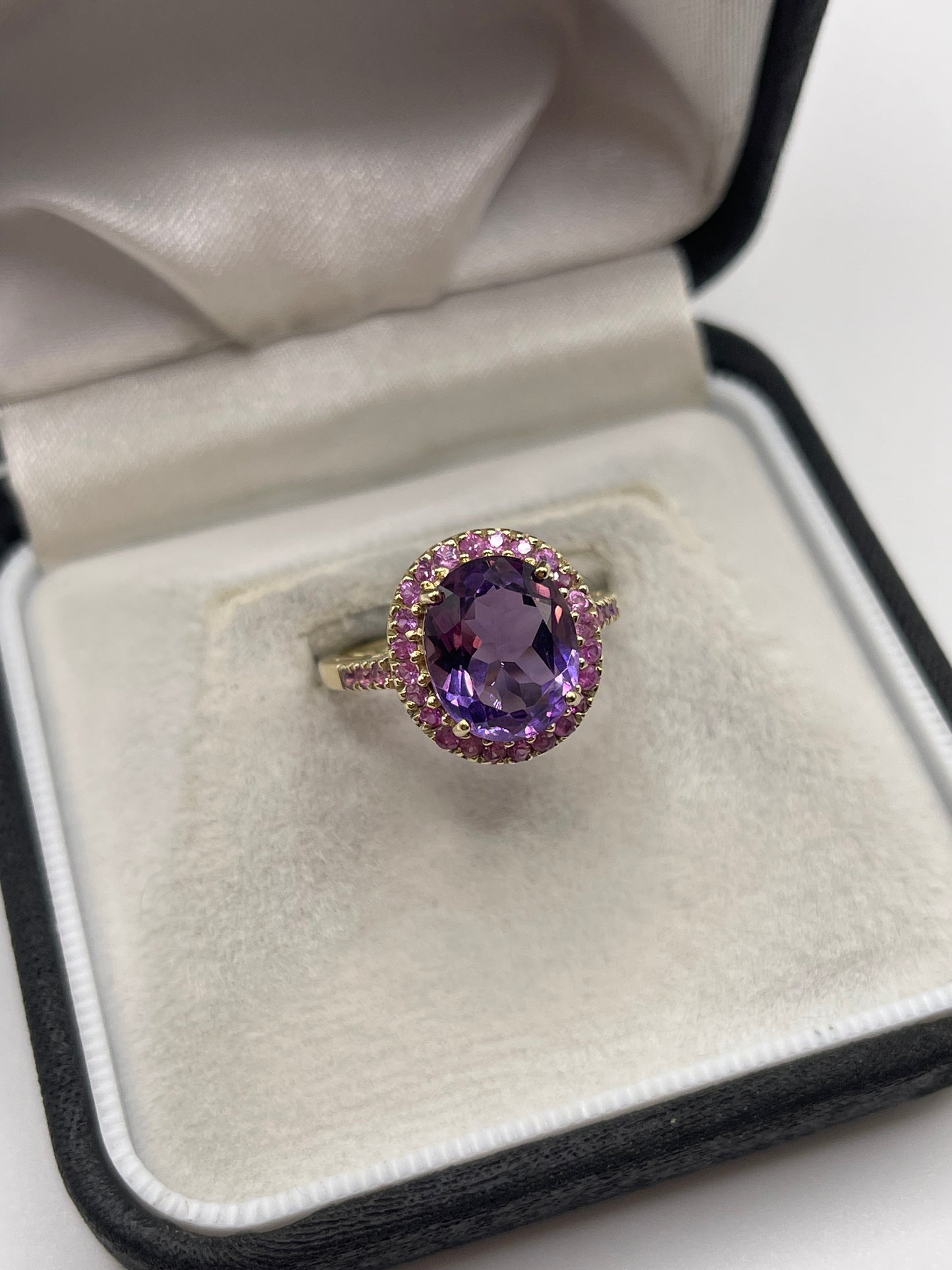 9ct gold amethyst and pink sapphire ring