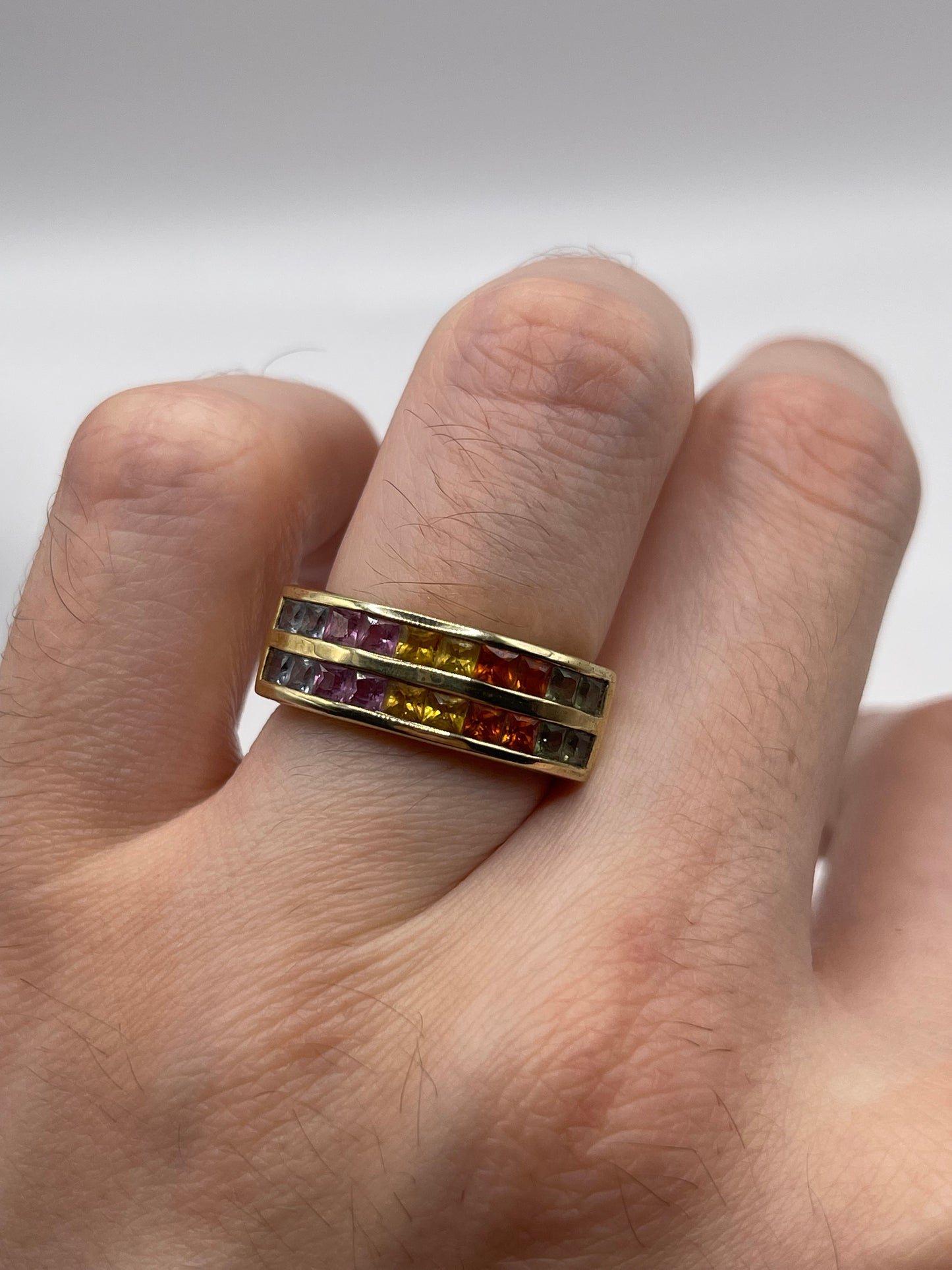 9ct gold multi coloured sapphire ring