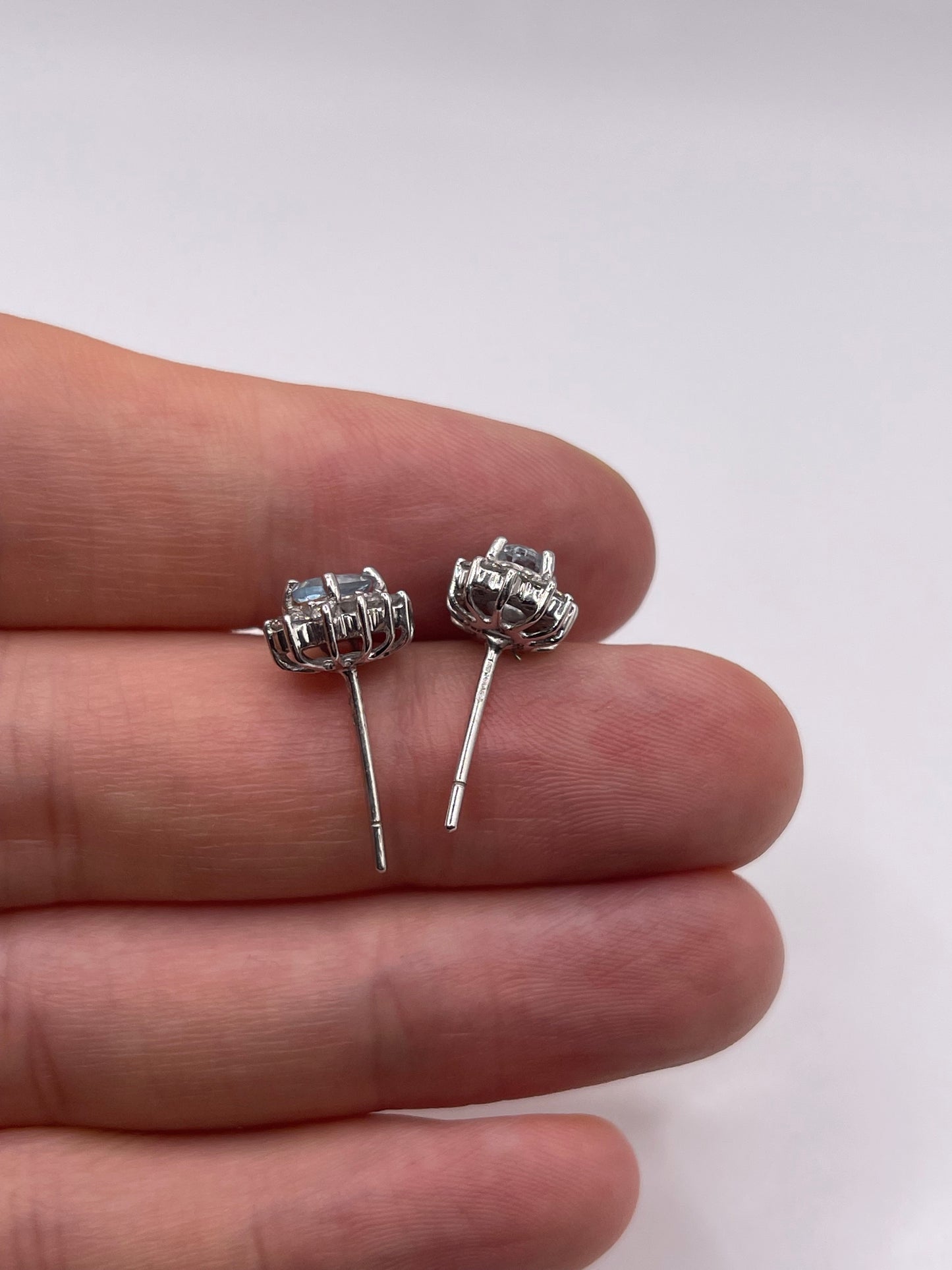 9ct white gold aquamarine and diamond earrings