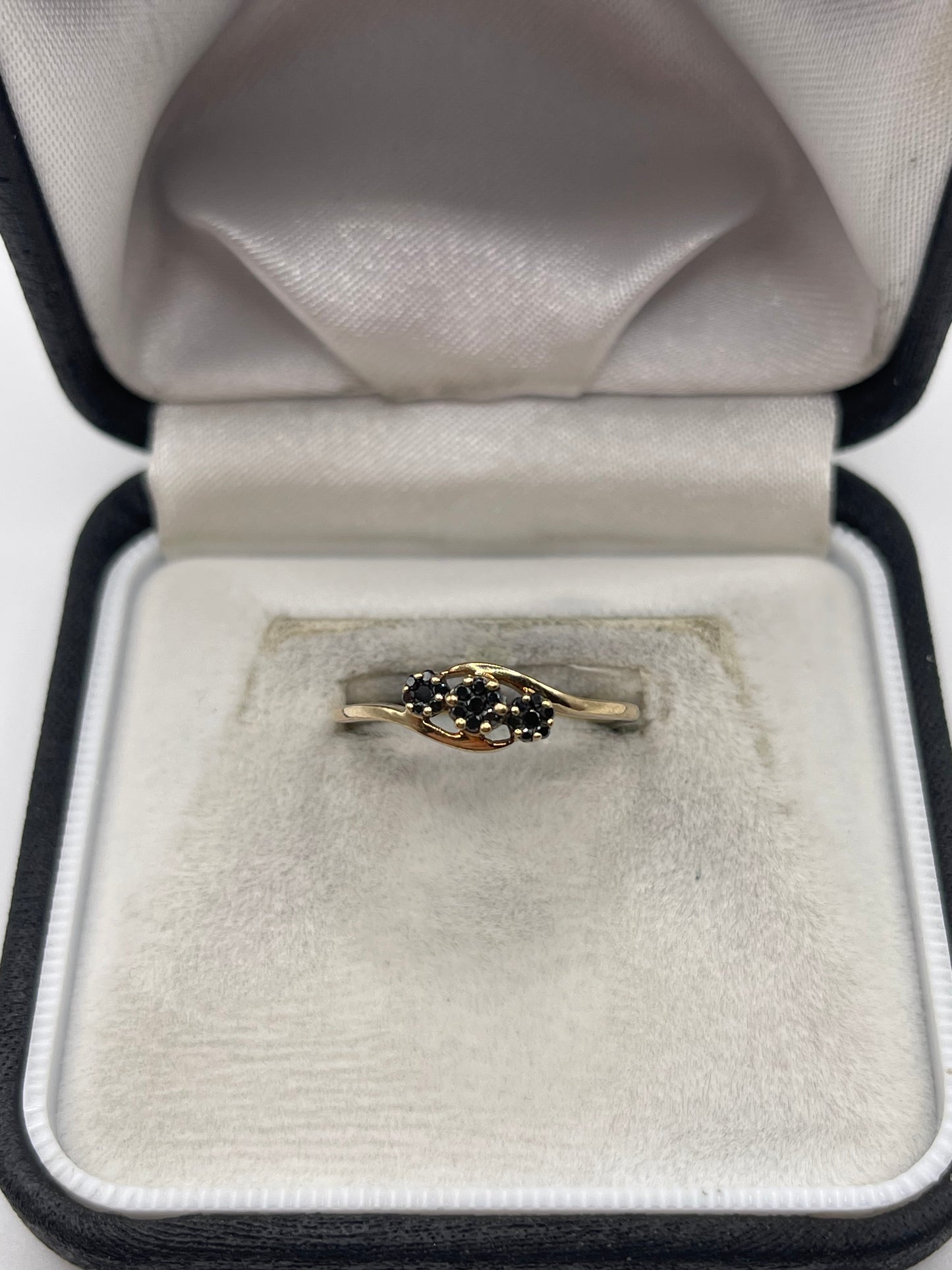 9ct gold black diamond cluster ring