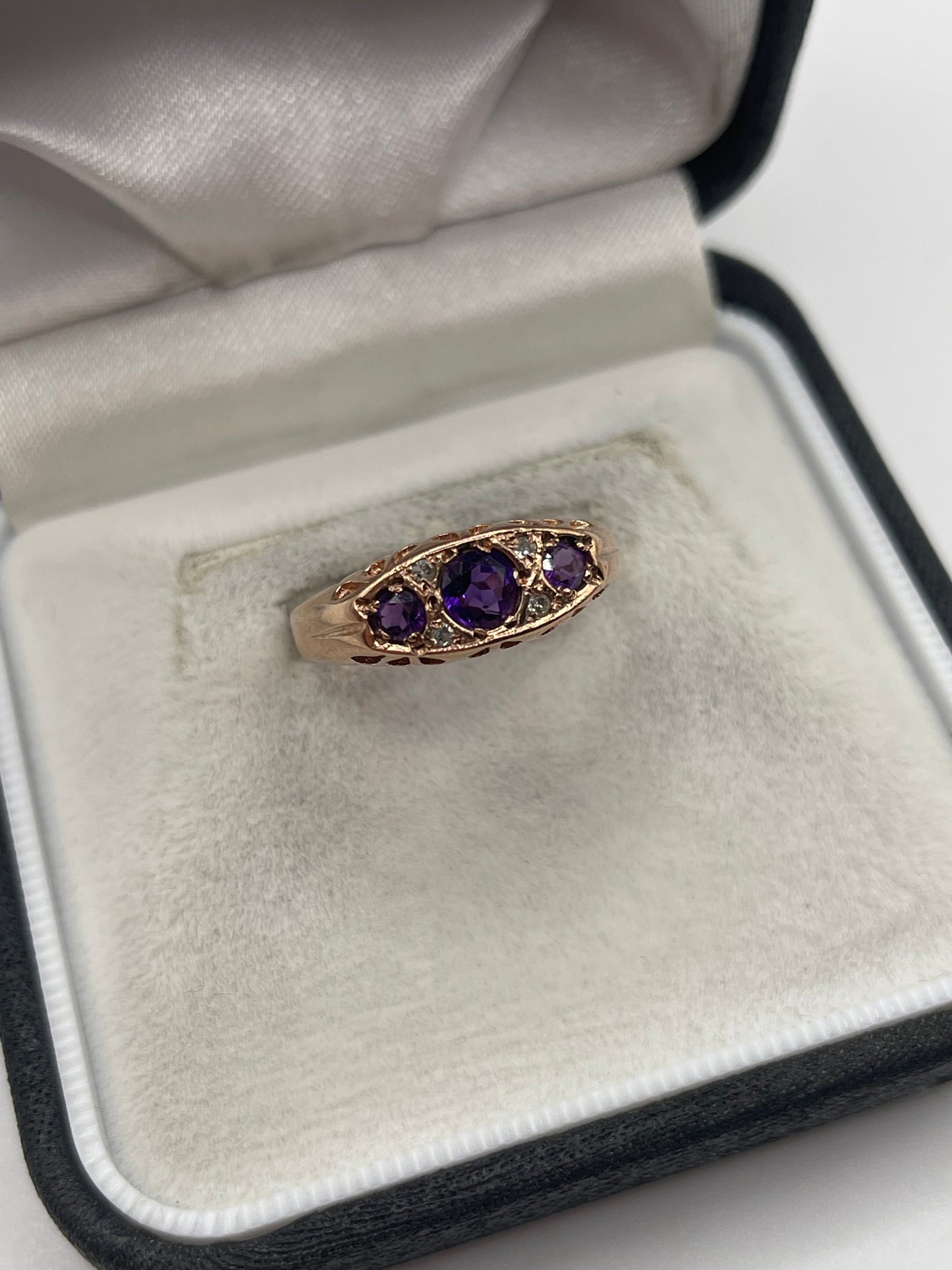 9ct rose gold amethyst and diamond ring