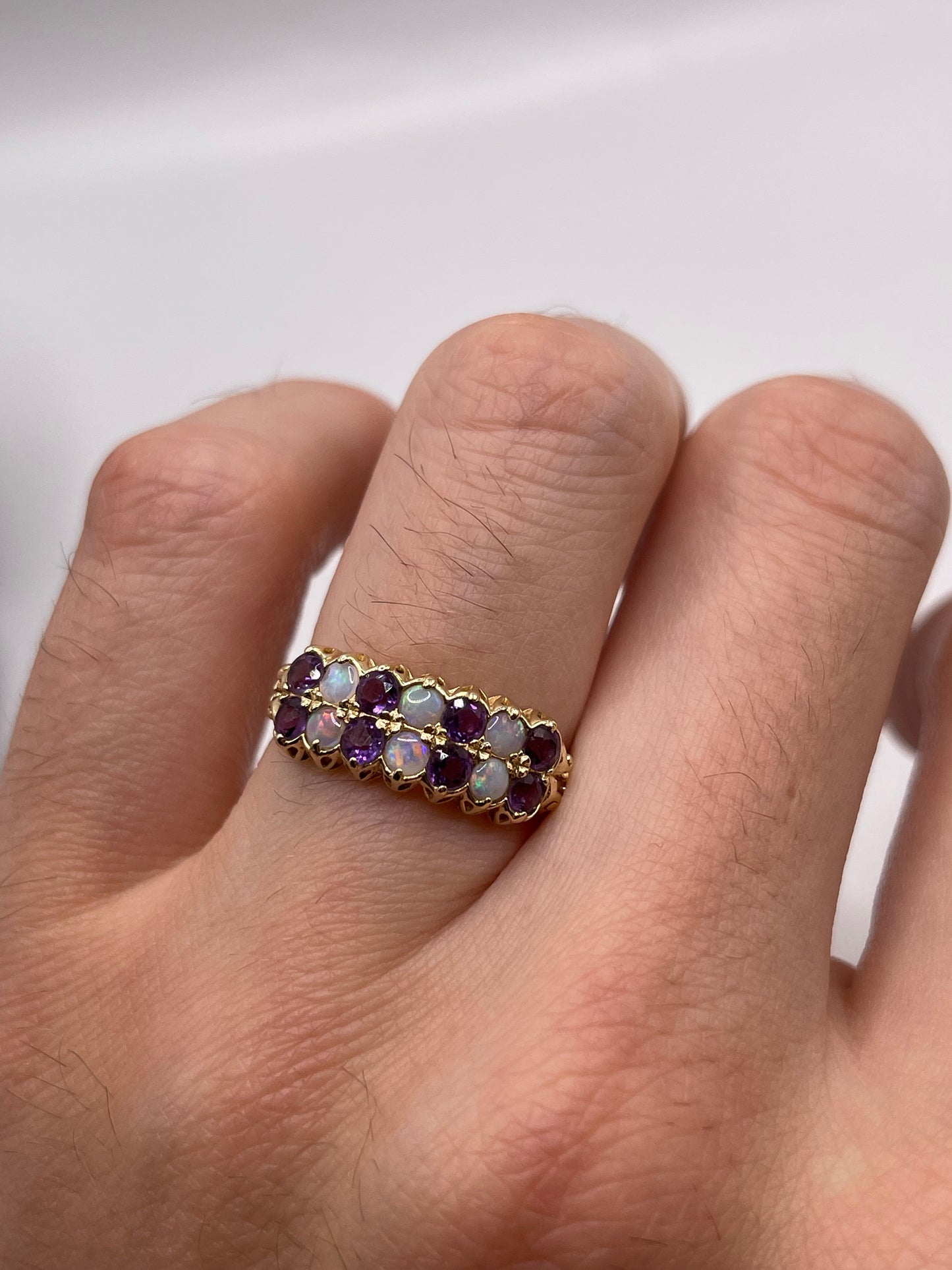 9ct gold opal and amethyst ring