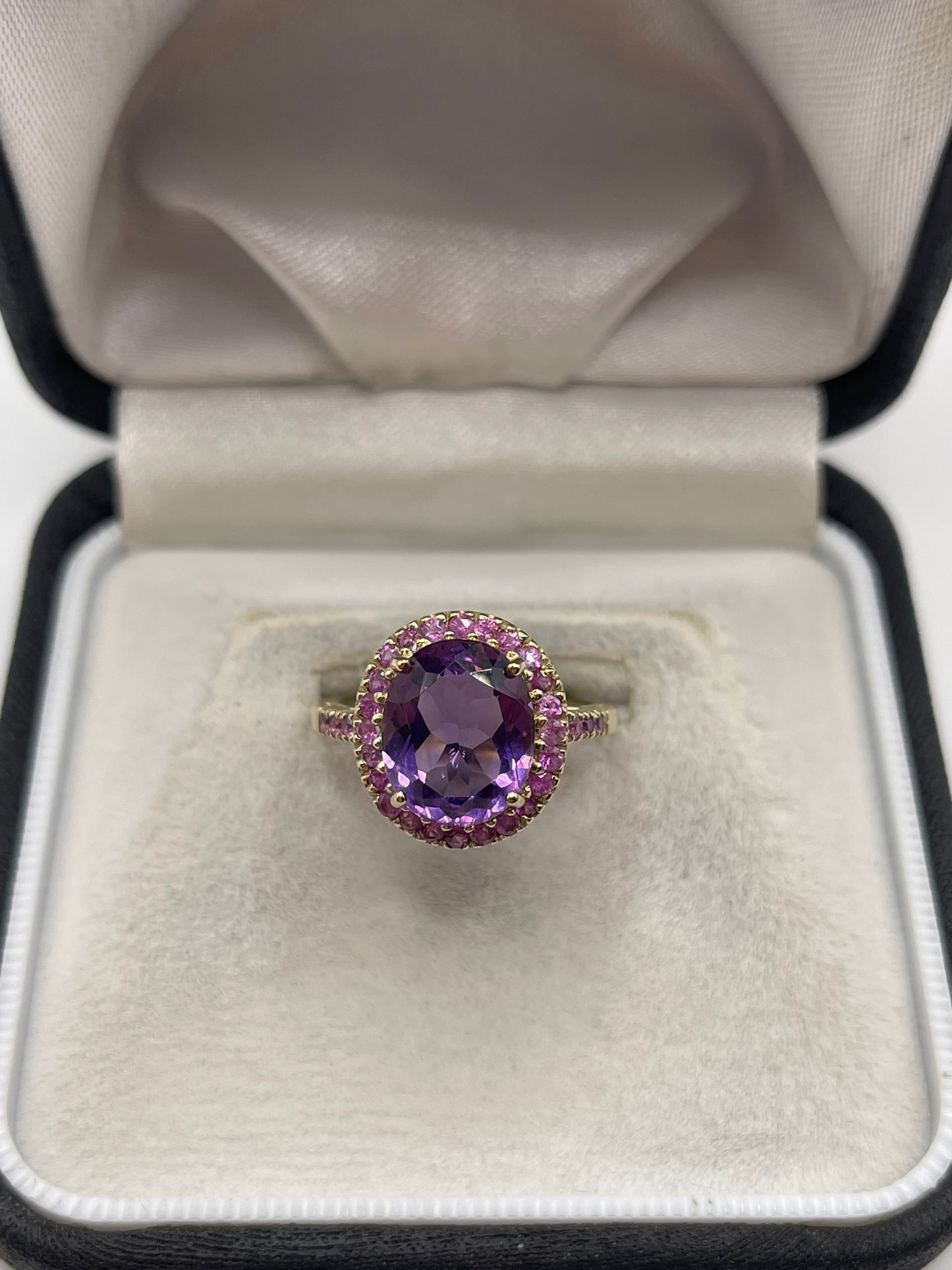 9ct gold amethyst and pink sapphire ring