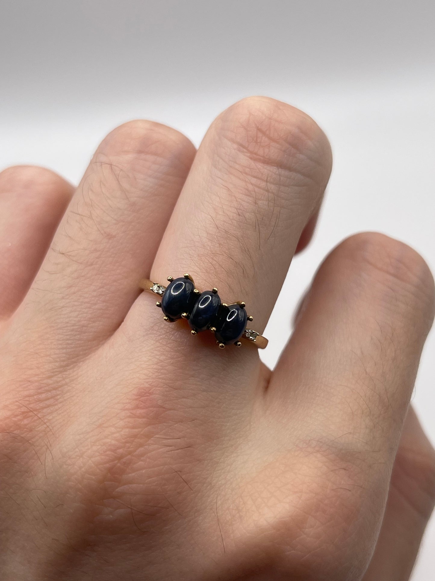 9ct gold cabochon sapphire and diamond ring