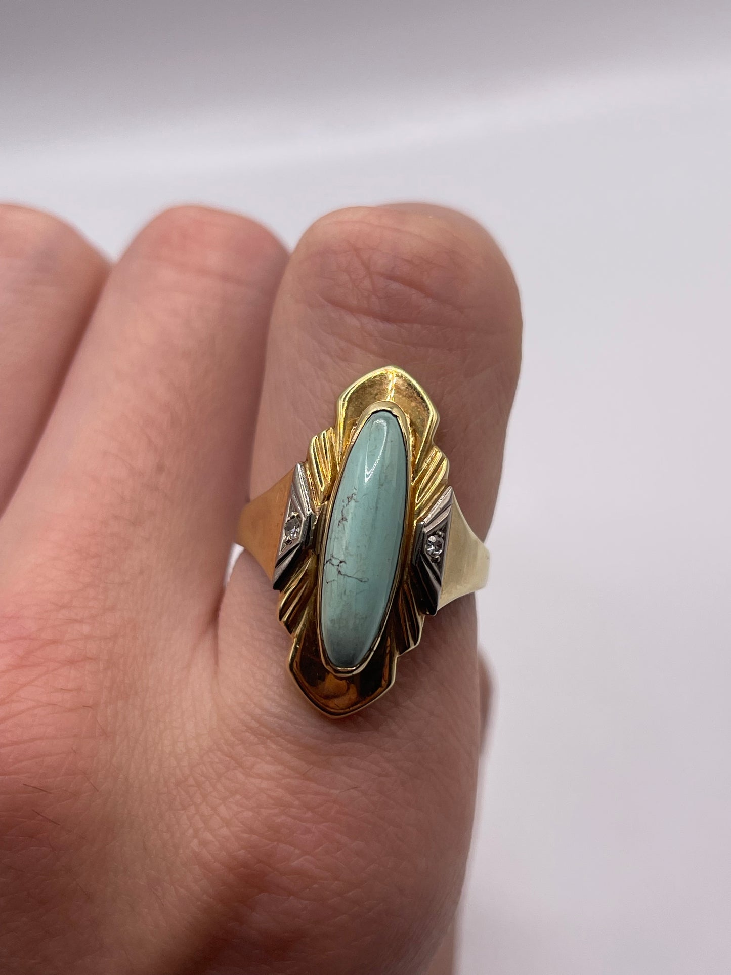 14ct gold turquoise and diamond ring
