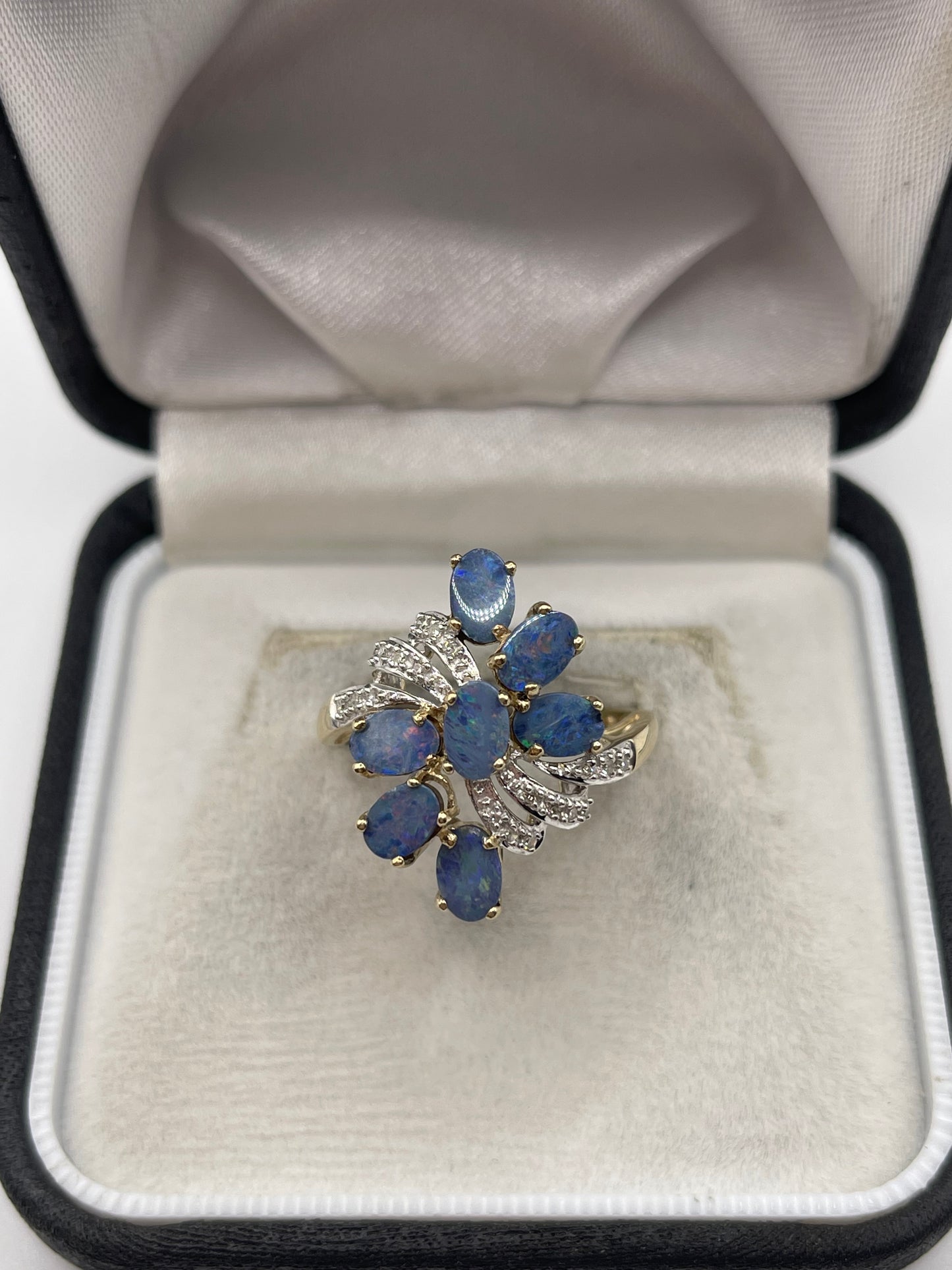9ct gold black opal and diamond ring