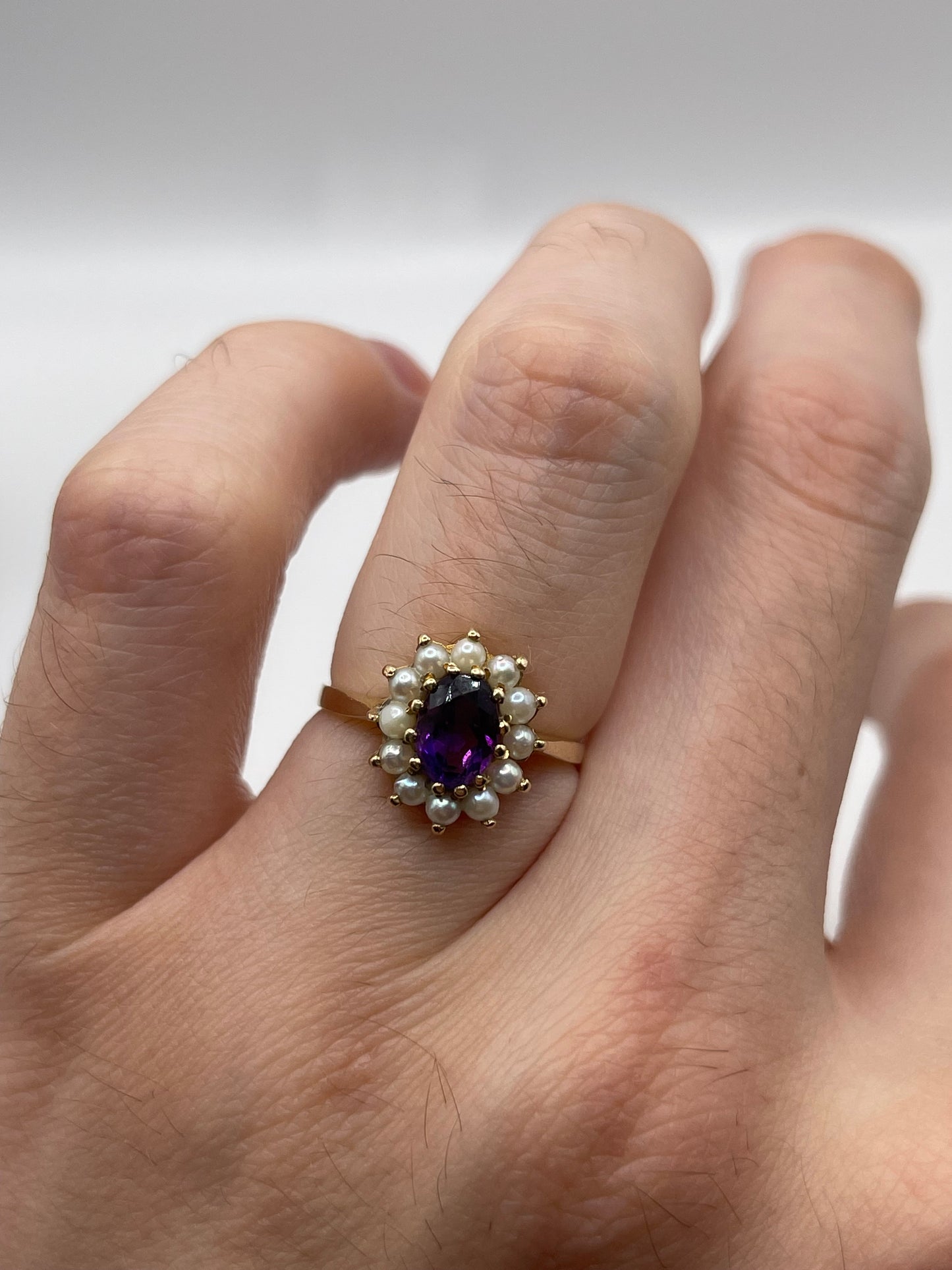 9ct gold amethyst and pearl ring