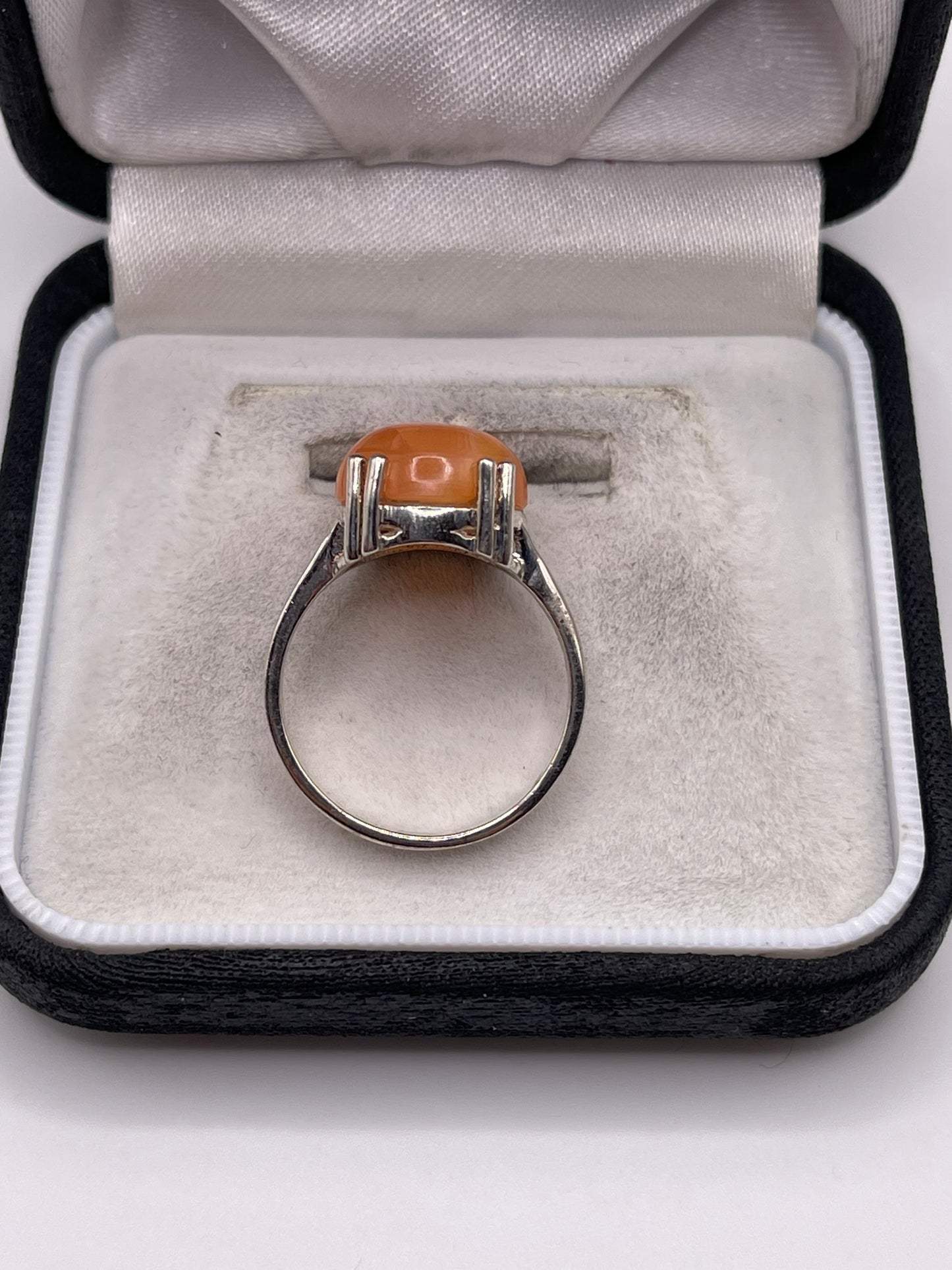 Silver peach quartz ring