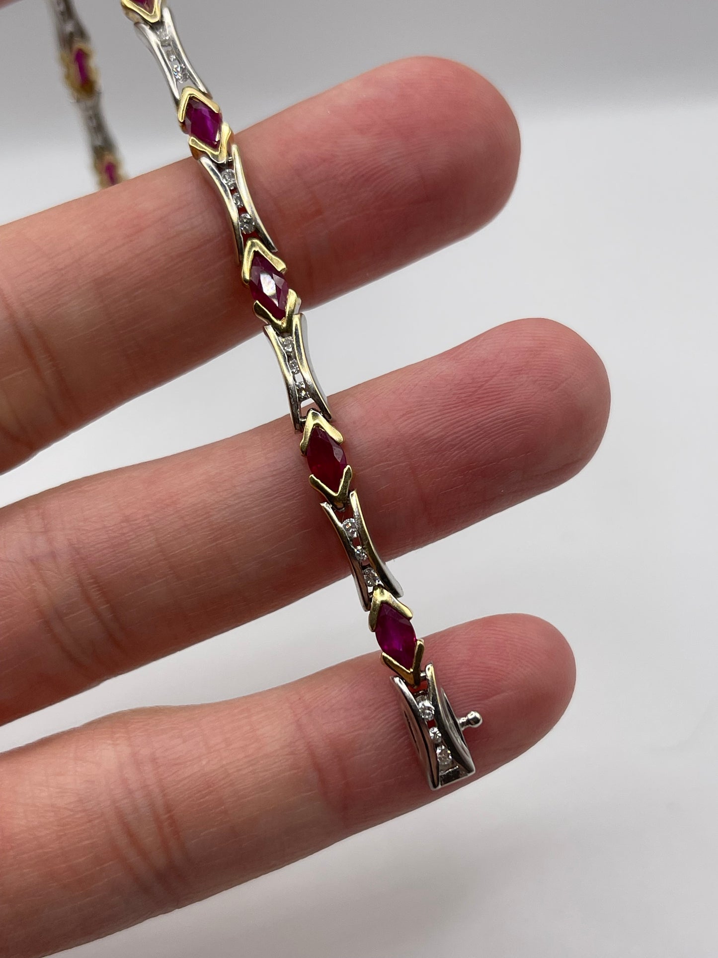 18ct two tone ruby and diamond bracelet