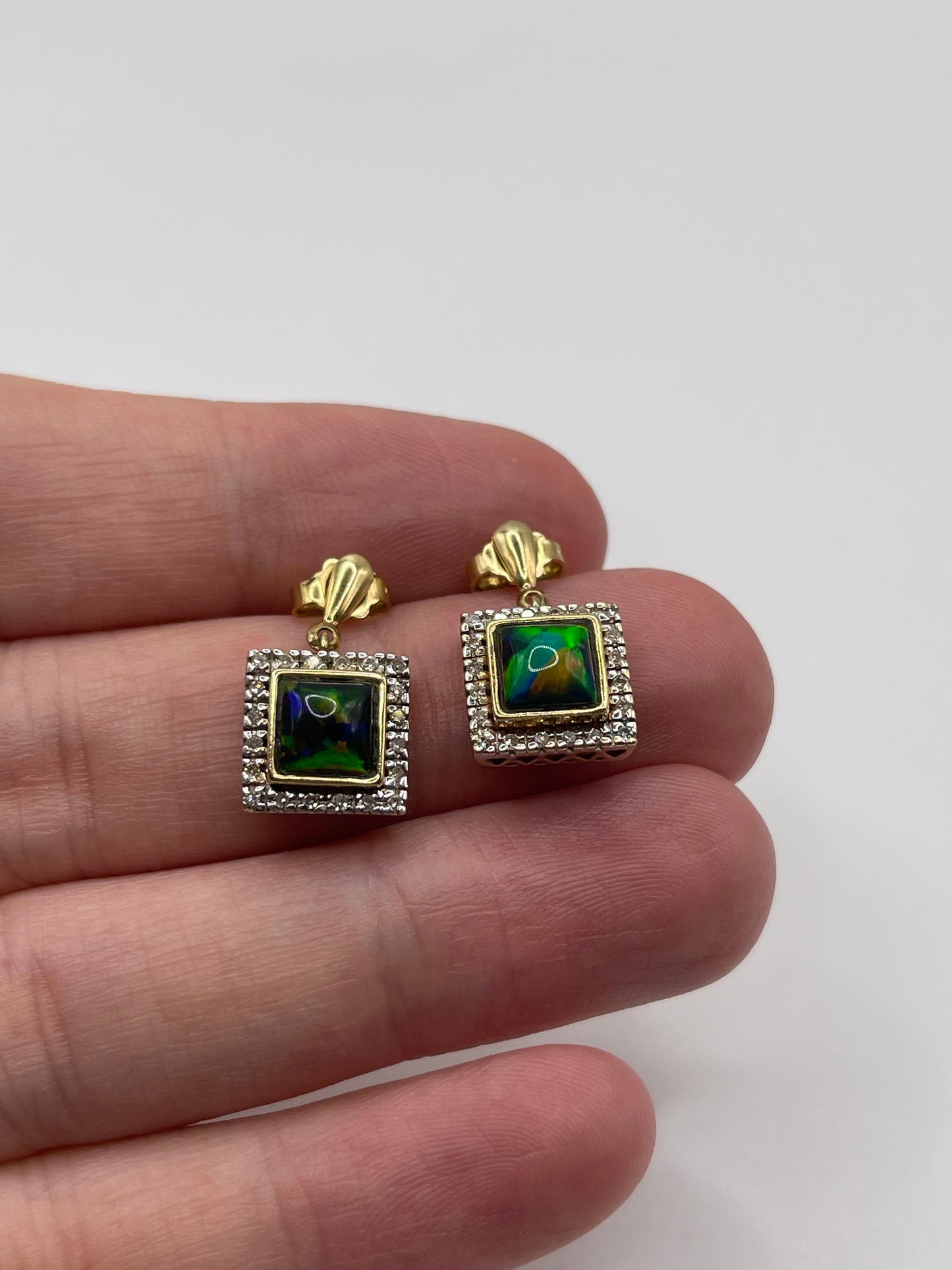 14ct gold ammolite and diamond earrings