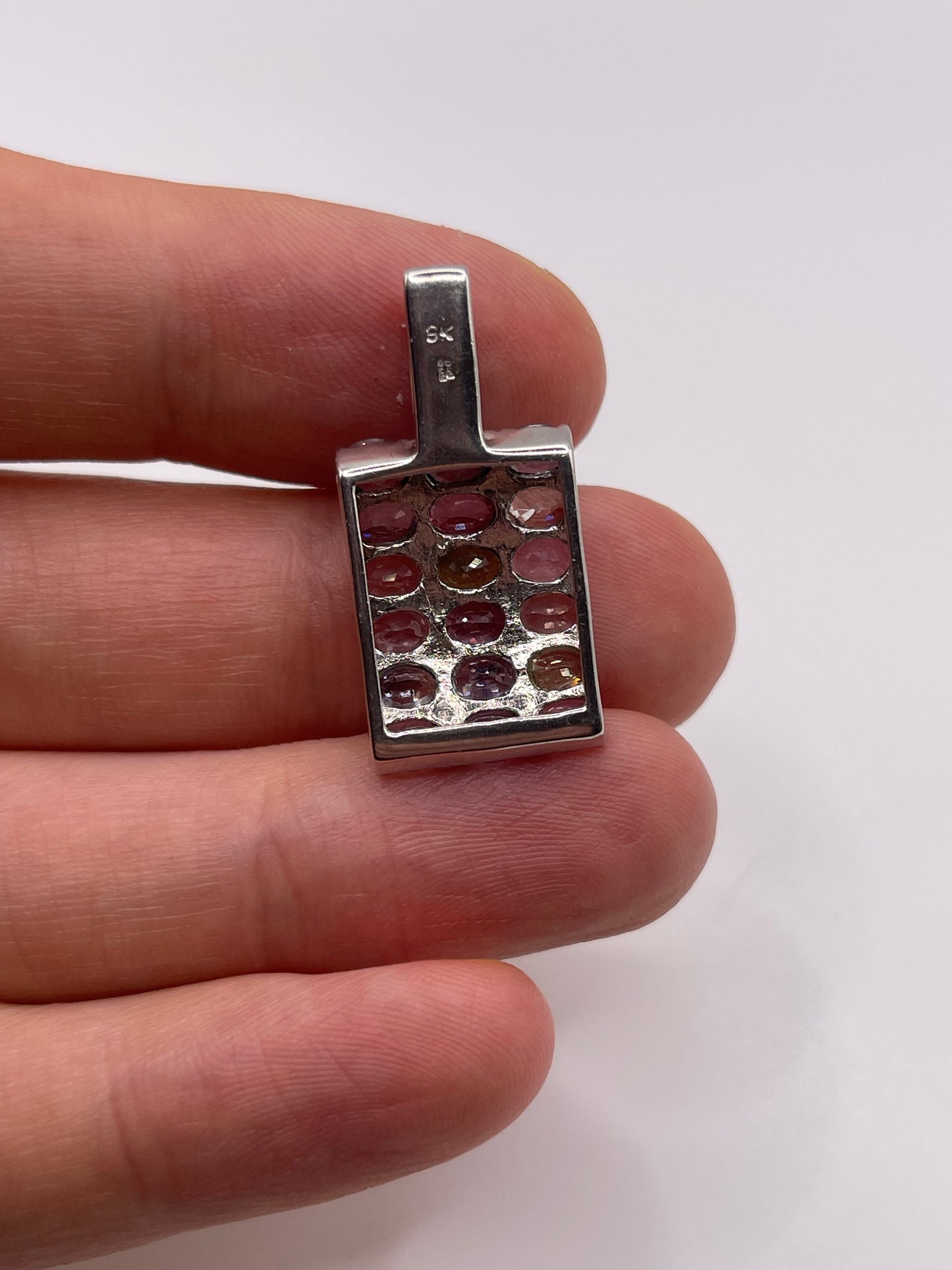 9ct white gold multi coloured sapphire pendant