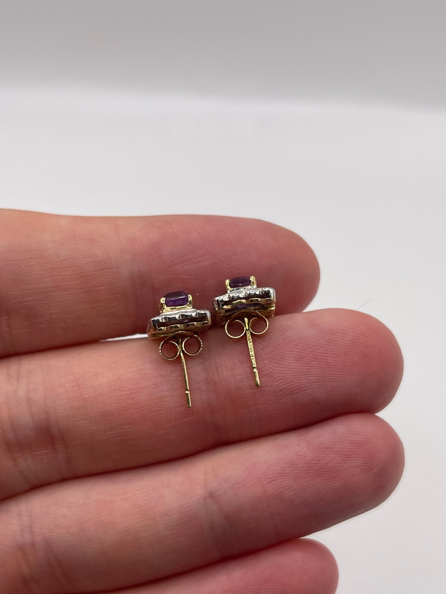 9ct gold amethyst and diamond earrings
